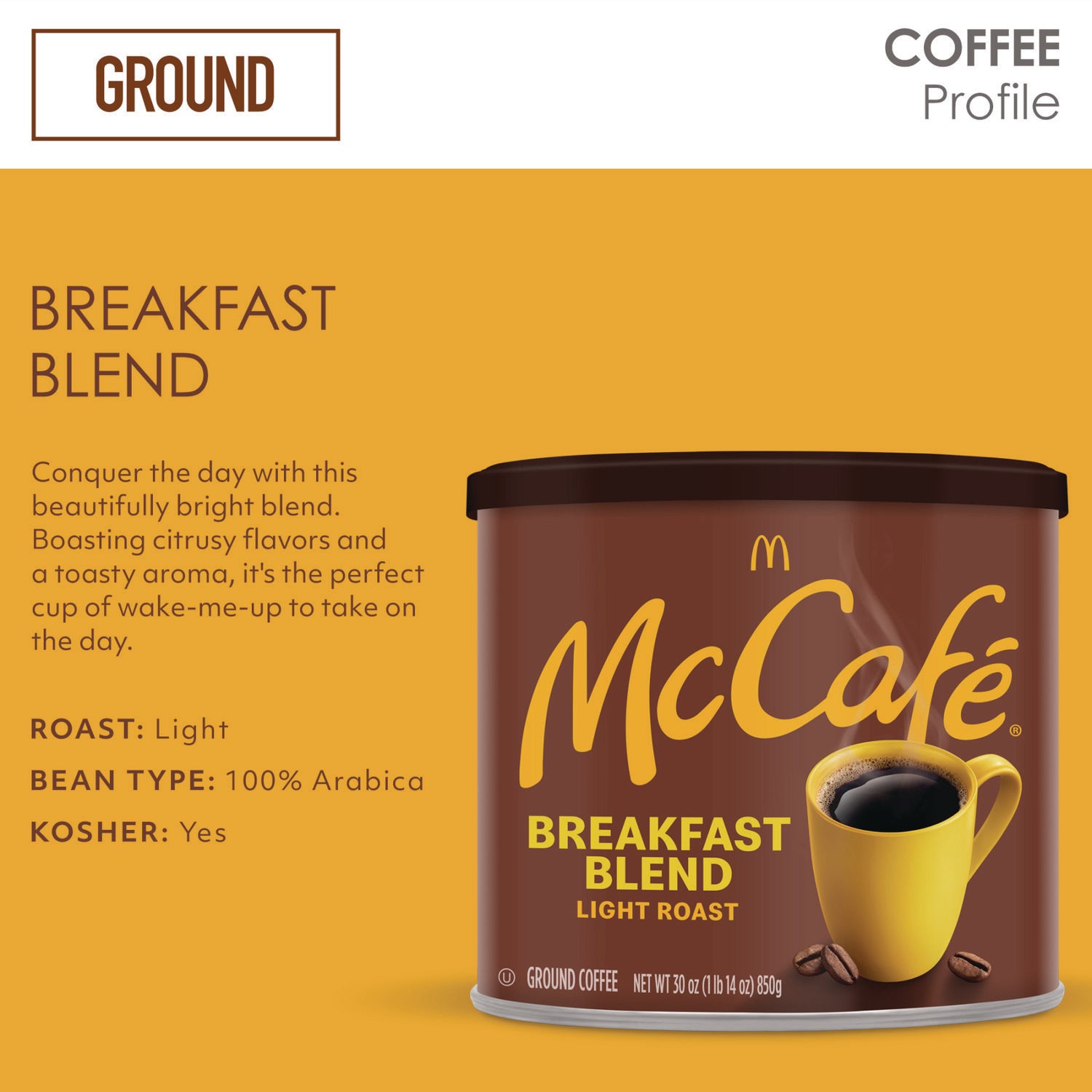 McCafe Ground Coffee, Breakfast Blend, 30 oz Can (7152EA)