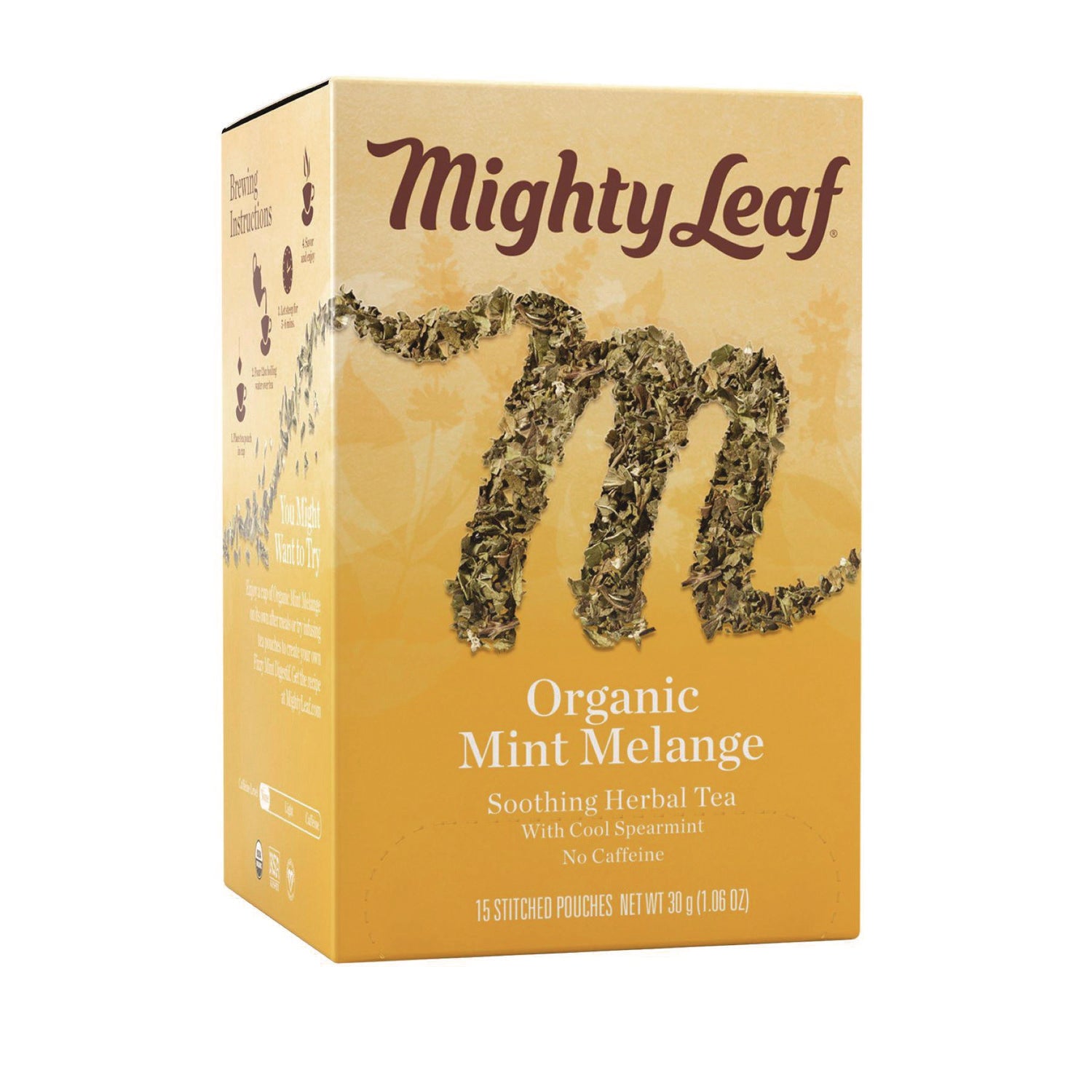 Mighty Leaf Tea Whole Leaf Tea Pouches, Organic Mint Melange, 15/Box (510142)