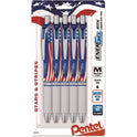 Pentel EnerGel RTX Gel Pen, Retractable, Medium 0.7 mm, Black Ink, Stars and Stripes Barrel, 5/Pack (BL77USABP5A)