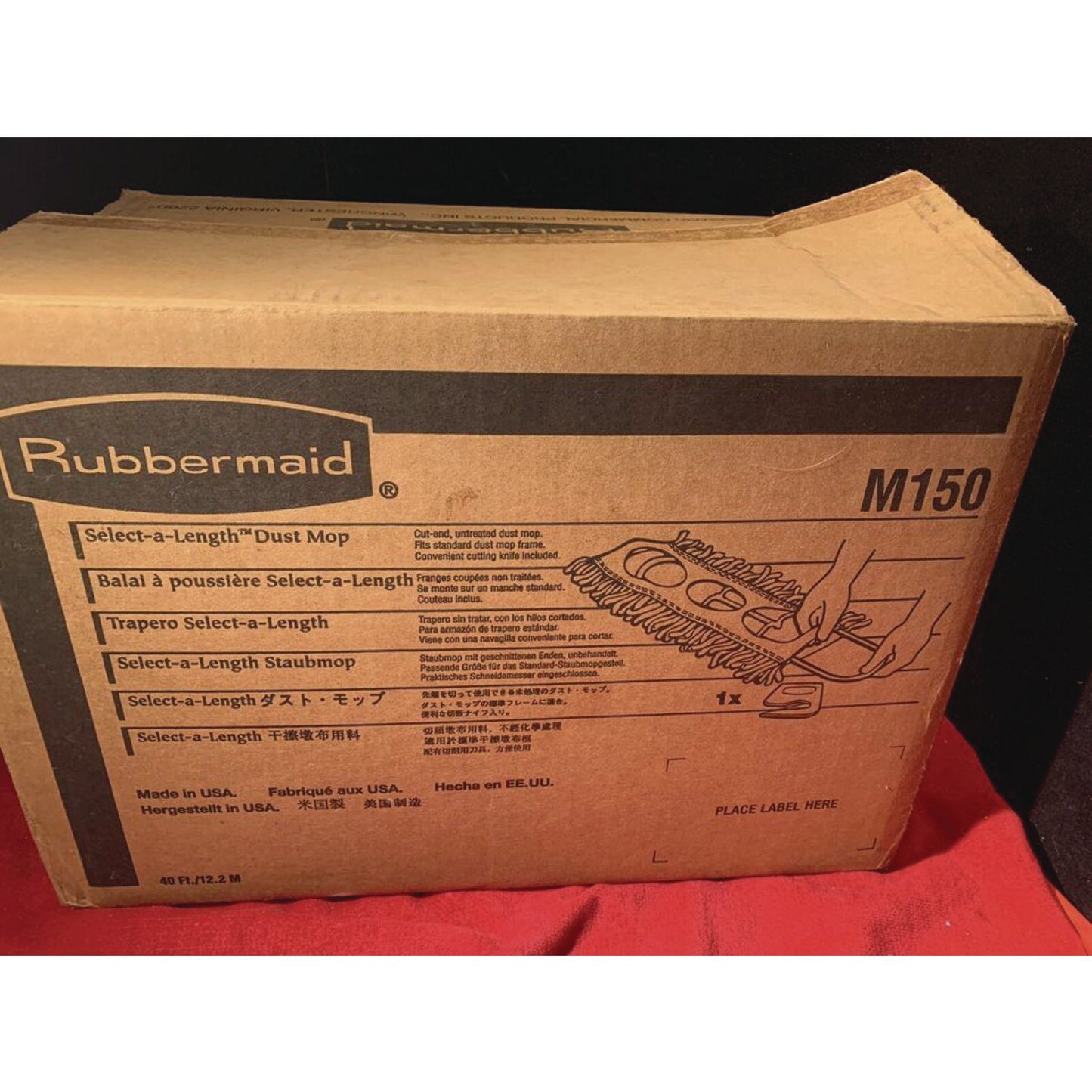 Rubbermaid Commercial Cut To Length Dust Mops, Cotton, White, Cut-End, 5 x 40 Ft, 1 Box (M150)