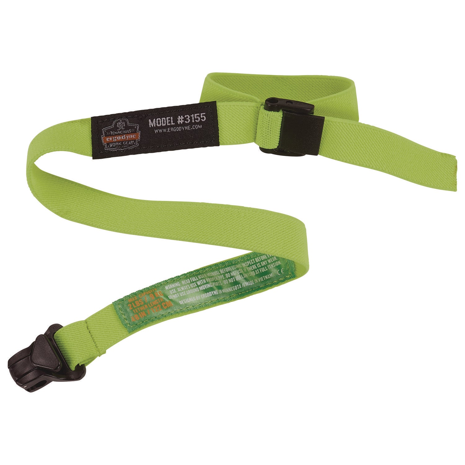 ergodyne Squids 3155 Elastic Lanyard with Clamp, 2 lb Max Working Capacity, 18"-48" Long, Lime, 10/Pack (19154)