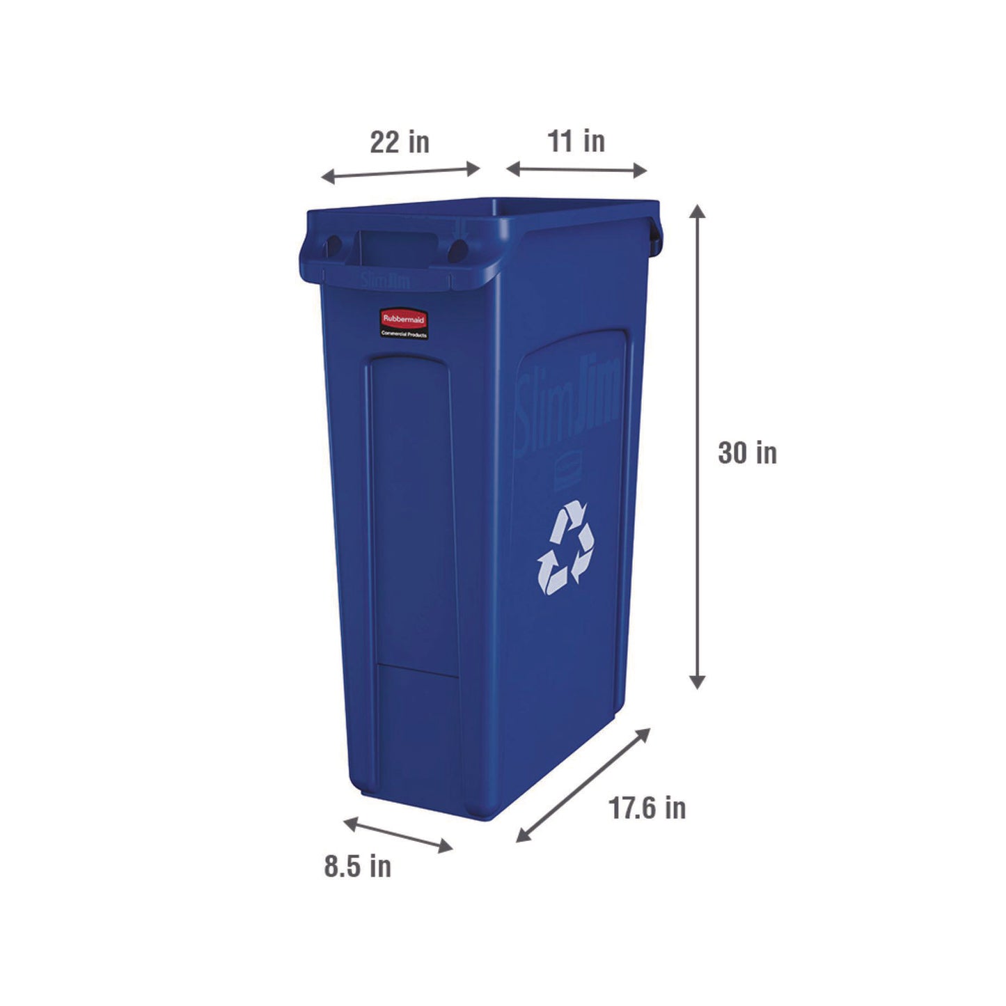 Rubbermaid Commercial Slim Jim Plastic Recycling Container with Venting Channels, 23 gal, Plastic, Blue (354007BE)