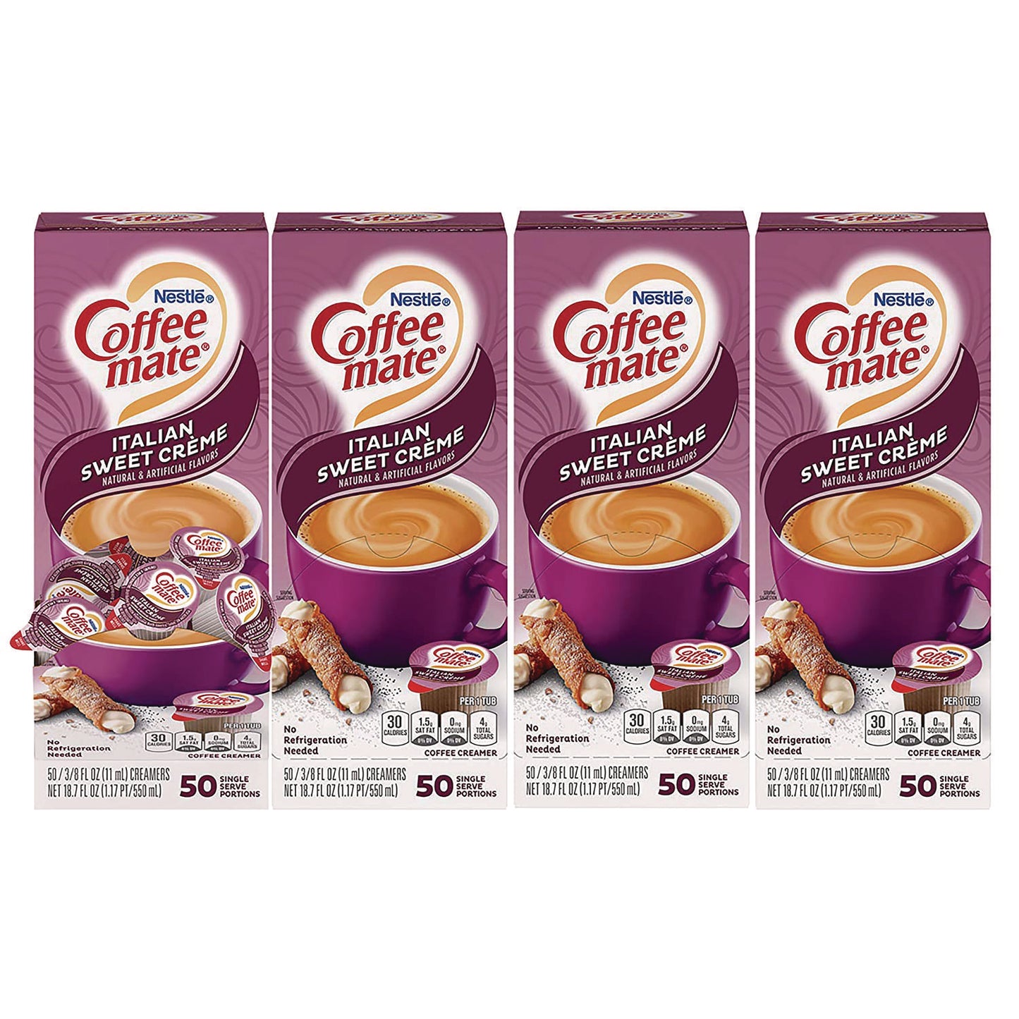 Coffee-mate Liquid Coffee Creamer, Italian Sweet Creme, 0.38 oz Mini Cups, 50/Box, 4 Boxes/Carton, 200 Total/Carton (84652CT)