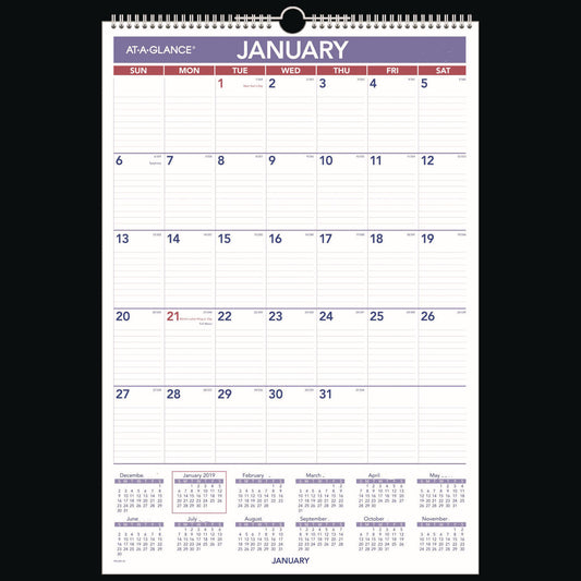 AT-A-GLANCE Erasable Wall Calendar, 15.5 x 22.75, White Sheets, 12-Month (Jan to Dec): 2025 (PMLM0328)