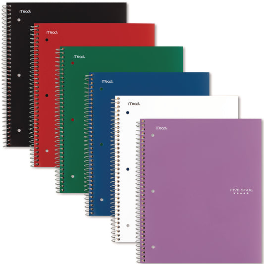 Five Star Wirebound Notebook with Two Pockets, 1-Subject, Medium/College Rule, Randomly Assorted Cover Color, (100) 11 x 8.5 Sheets (06206)