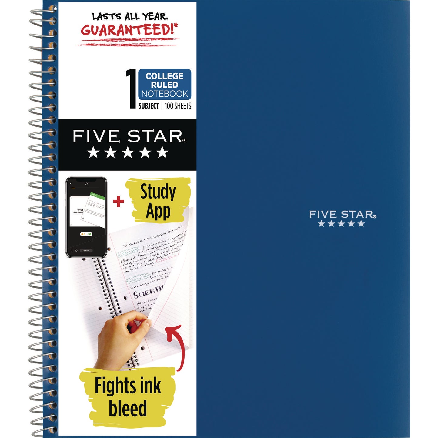 Five Star Wirebound Notebook with Two Pockets, 1-Subject, Medium/College Rule, Randomly Assorted Cover Color, (100) 11 x 8.5 Sheets (06206)