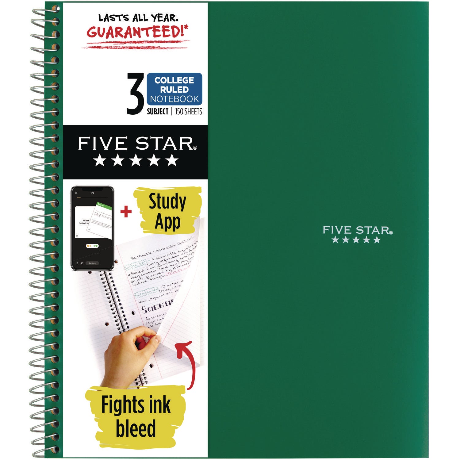 Five Star Wirebound Notebook with Four Pockets, 3-Subject, Medium/College Rule, Randomly Assorted Cover Color, (150) 11 x 8.5 Sheets (06210)