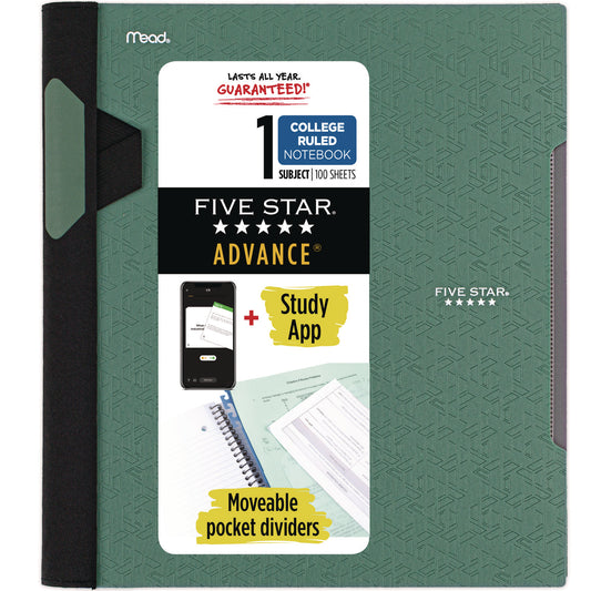 Five Star Advance Wirebound Notebook, Two Pockets, 1-Subject, Medium/College Rule, Randomly Assorted Cover Color, (100) 11 x 8.5 Sheets (06322)