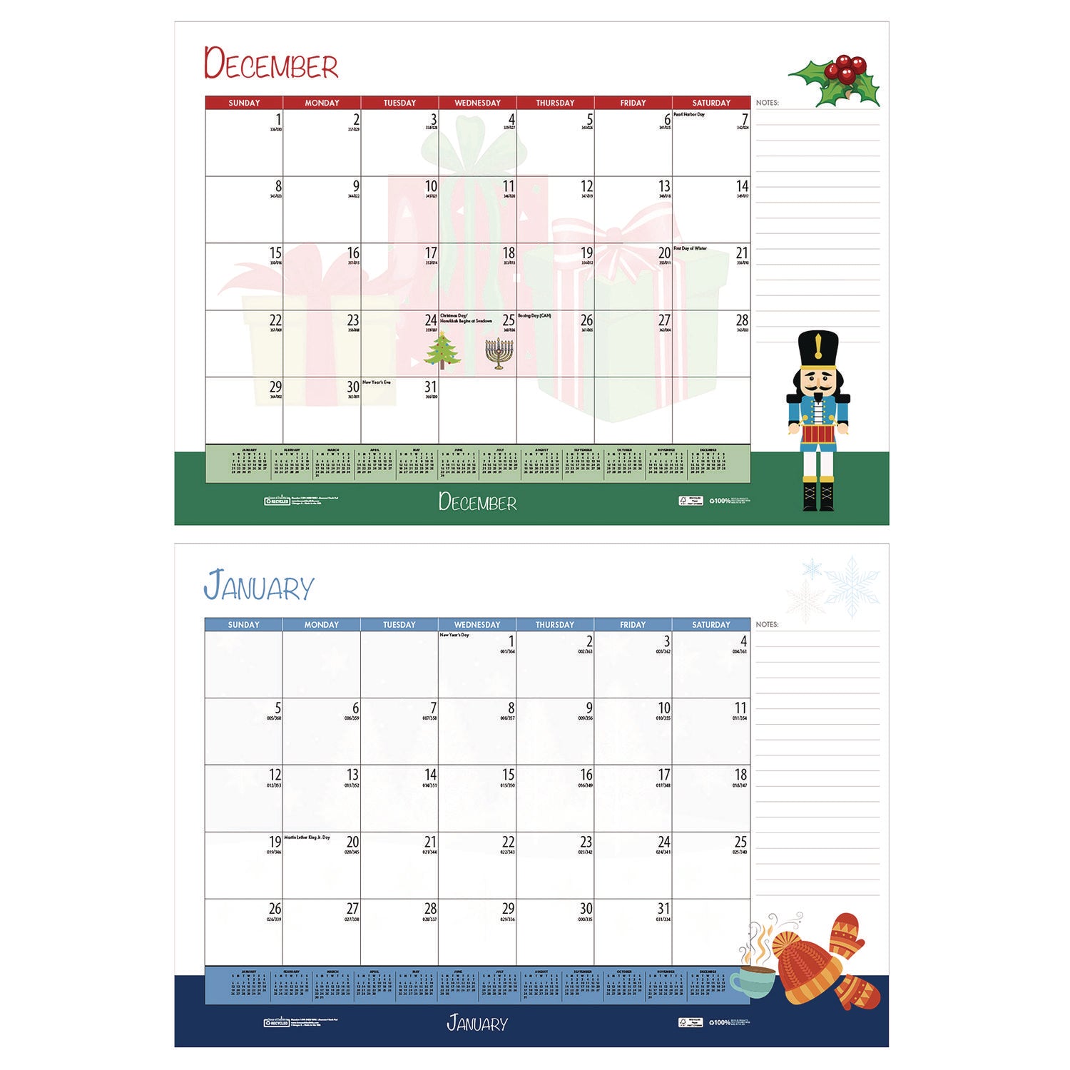 House of Doolittle Academic Year Recycled Desk Pad Calendar, Illustrated Seasons Artwork, 22 x 17, Black Binding, 12-Month (July-June):2024-2025 (1395)