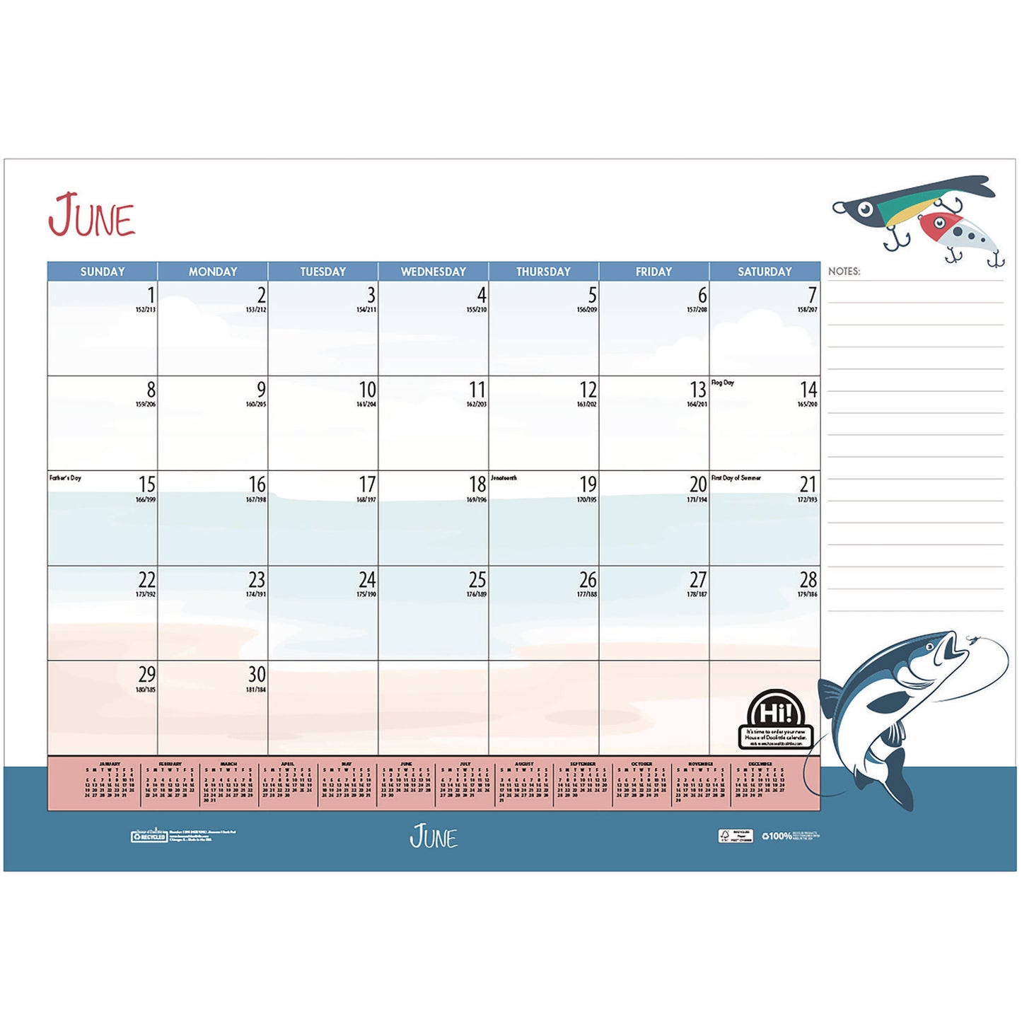 House of Doolittle Academic Year Recycled Desk Pad Calendar, Illustrated Seasons Artwork, 22 x 17, Black Binding, 12-Month (July-June):2024-2025 (1395)