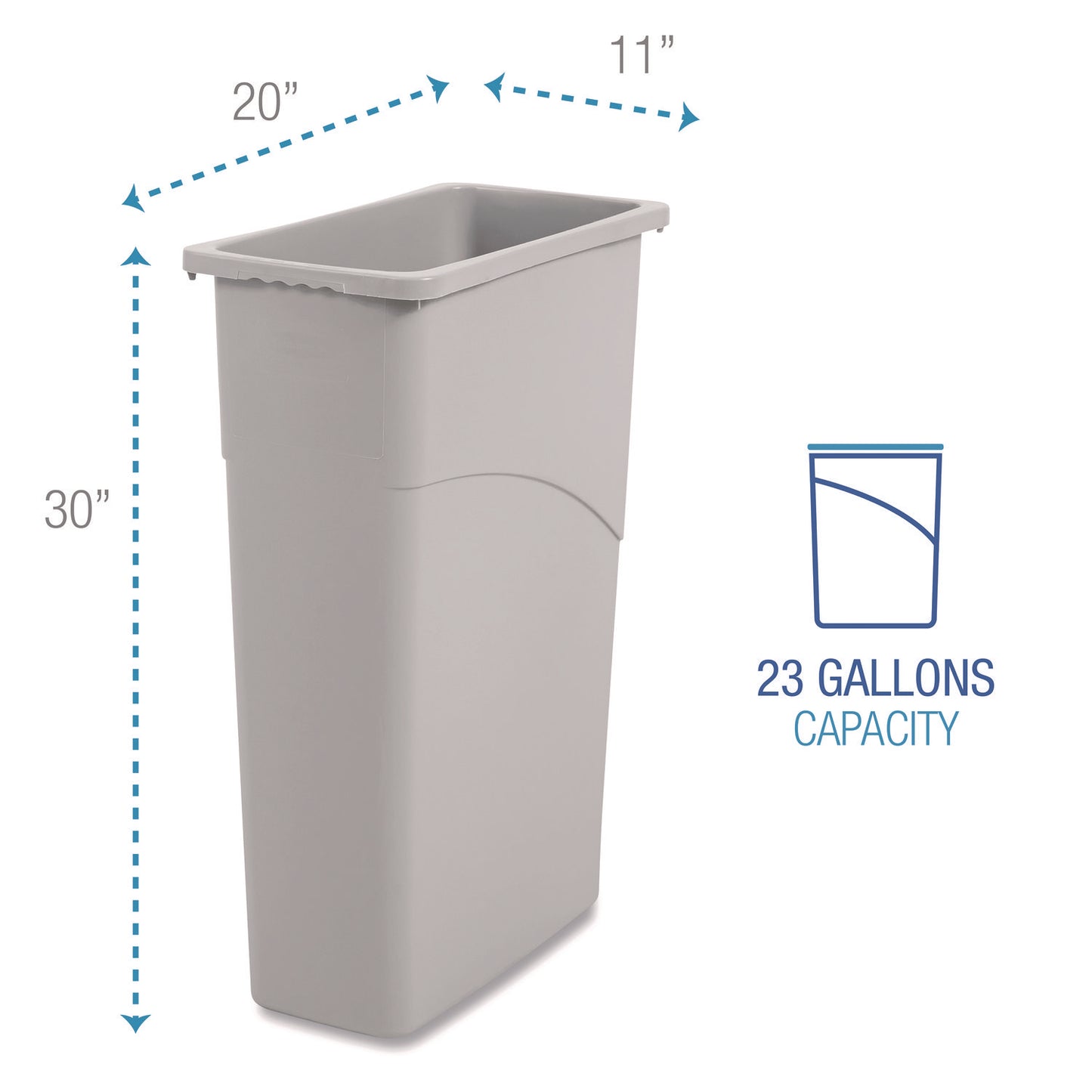 Boardwalk Slim Waste Container, 23 gal, Plastic, Gray (23GLSJGRA)