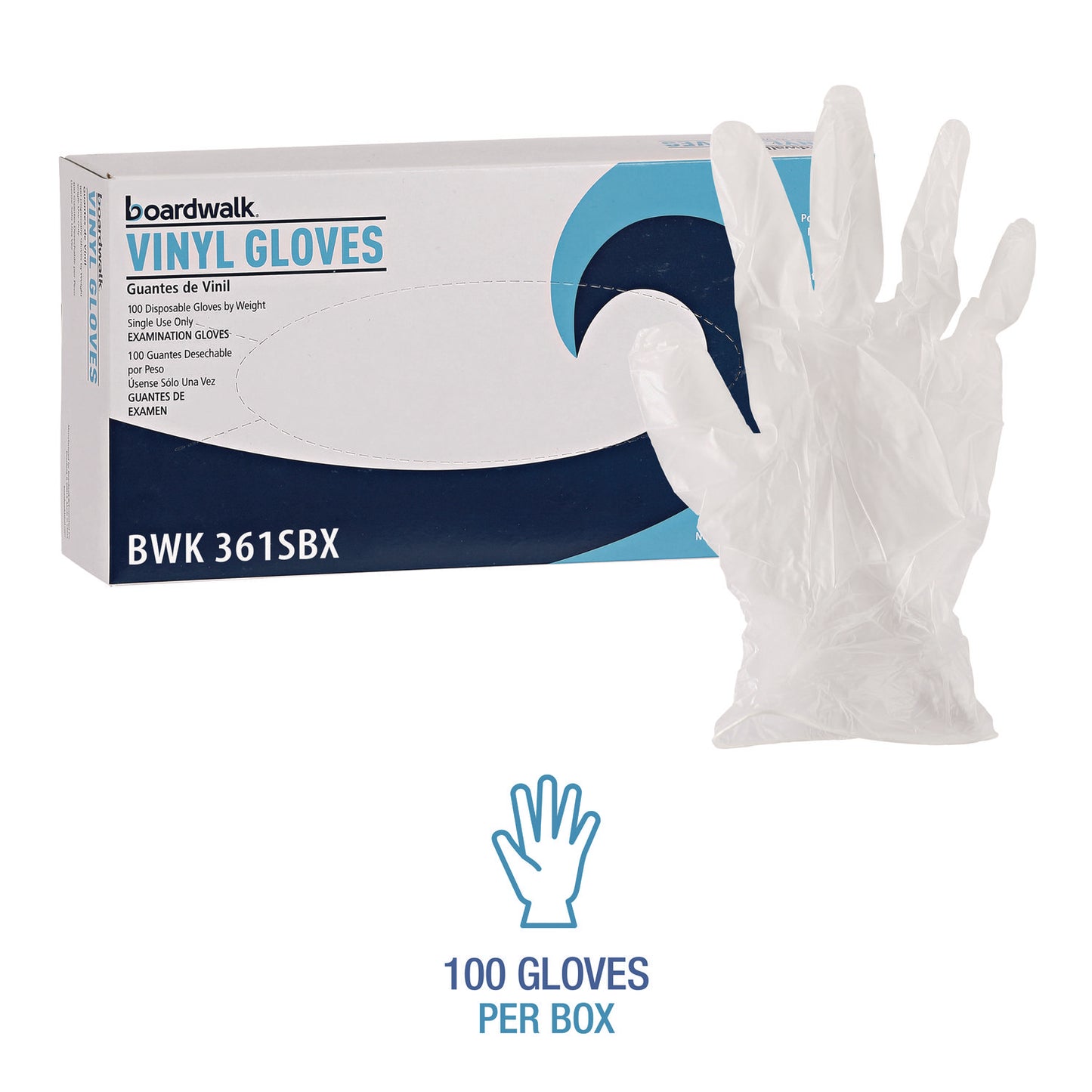 Boardwalk Exam Vinyl Gloves, Powder/Latex-Free, 3 3/5 mil, Clear, Small, 100/Box (361SBX)