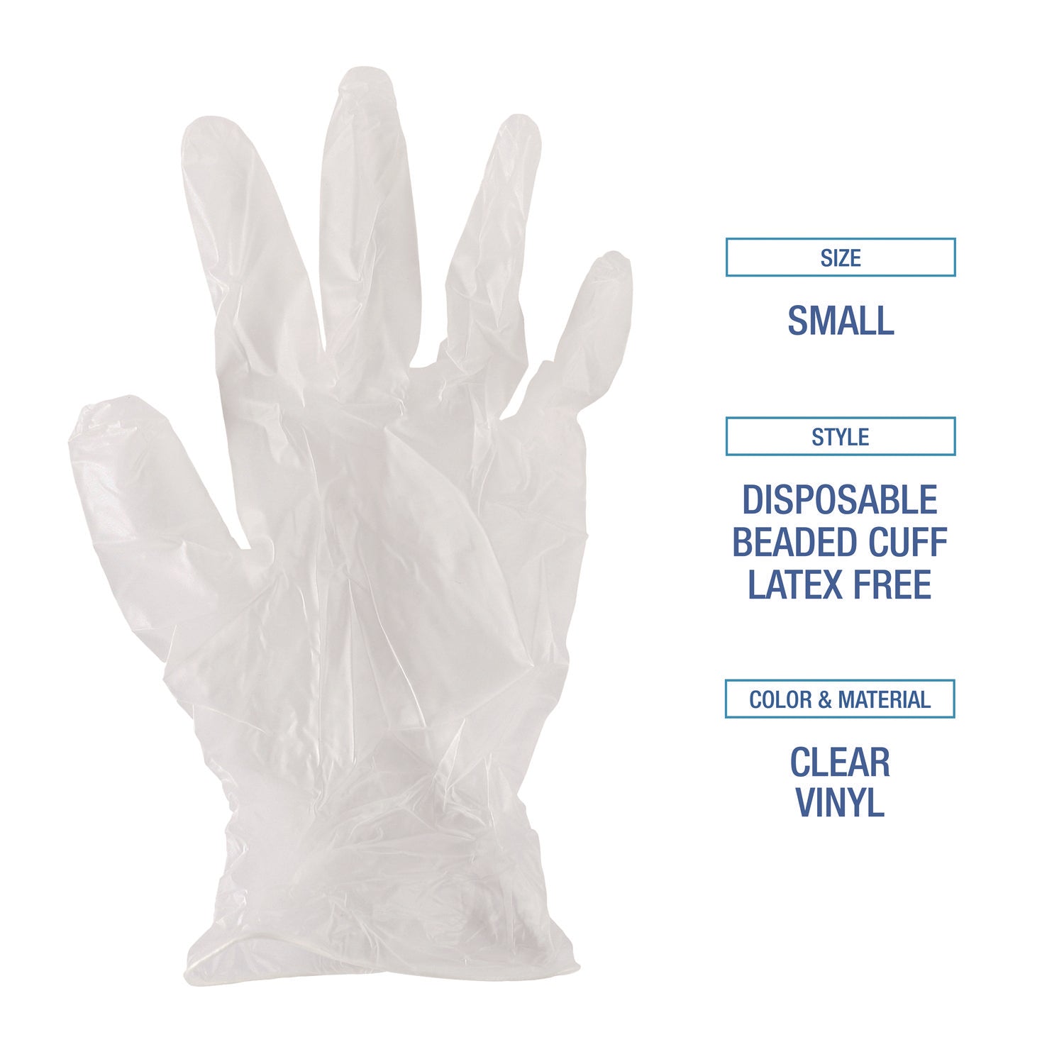 Boardwalk Exam Vinyl Gloves, Powder/Latex-Free, 3 3/5 mil, Clear, Small, 100/Box (361SBX)