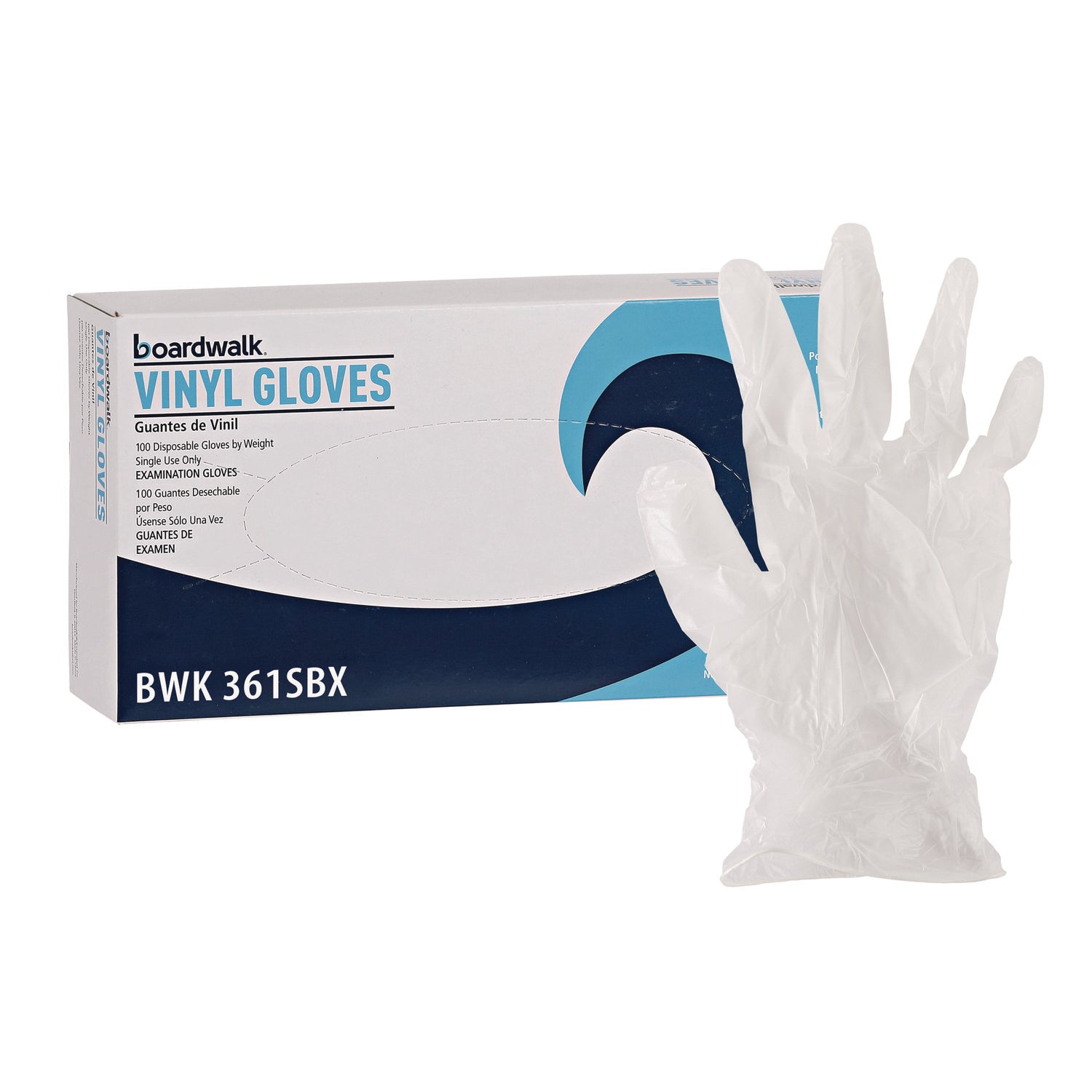 Boardwalk Exam Vinyl Gloves, Powder/Latex-Free, 3 3/5 mil, Clear, Small, 100/Box (361SBX)