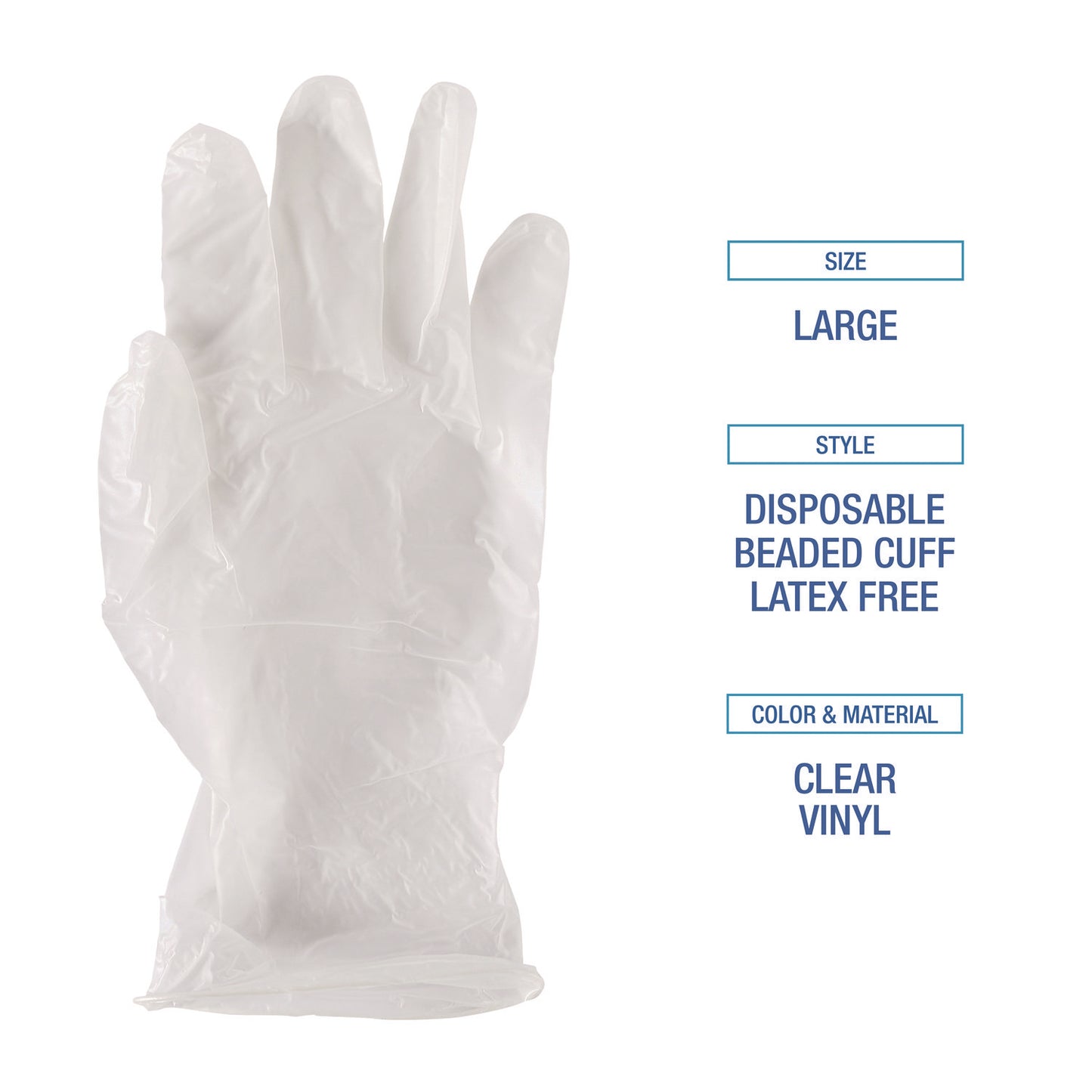 Boardwalk General Purpose Vinyl Gloves, Powder/Latex-Free, 2.6 mil, Large, Clear, 100/Box (365LBX)