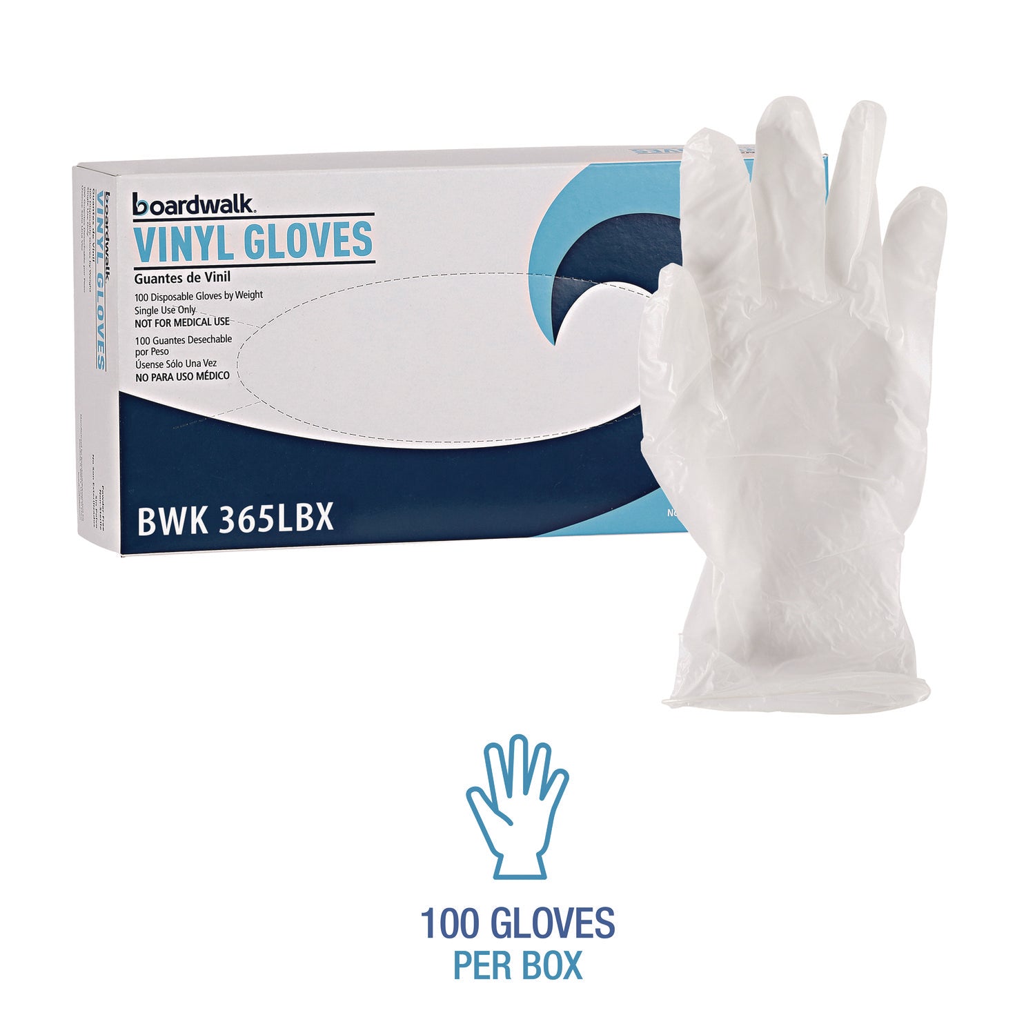 Boardwalk General Purpose Vinyl Gloves, Powder/Latex-Free, 2.6 mil, Large, Clear, 100/Box, 10 Boxes/Carton (365LCT)