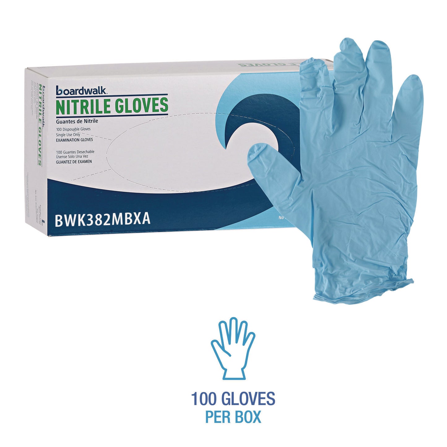 Boardwalk Disposable Examination Nitrile Gloves, Medium, Blue, 5 mil, 100/Box (382MBXA)