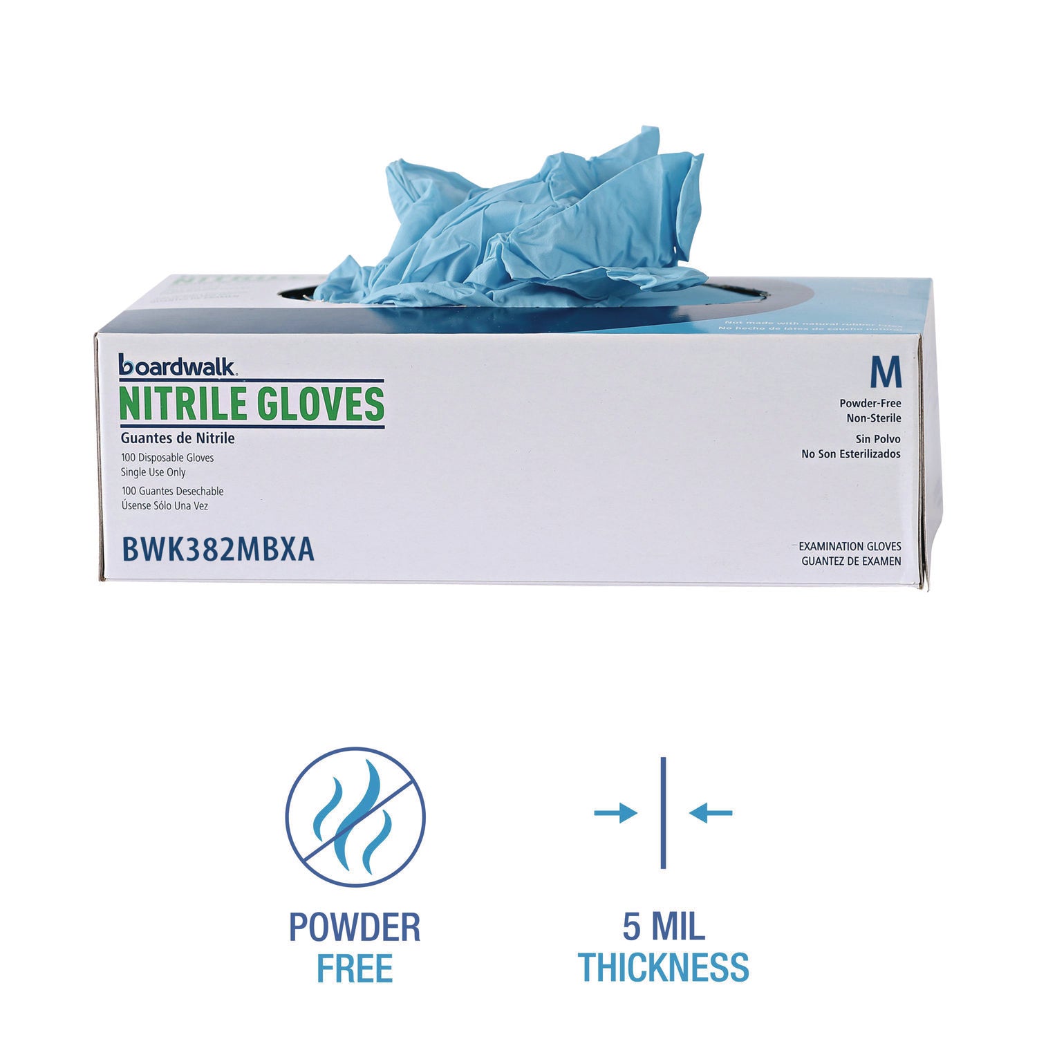 Boardwalk Disposable Examination Nitrile Gloves, Medium, Blue, 5 mil, 1,000/Carton (382MCTA)