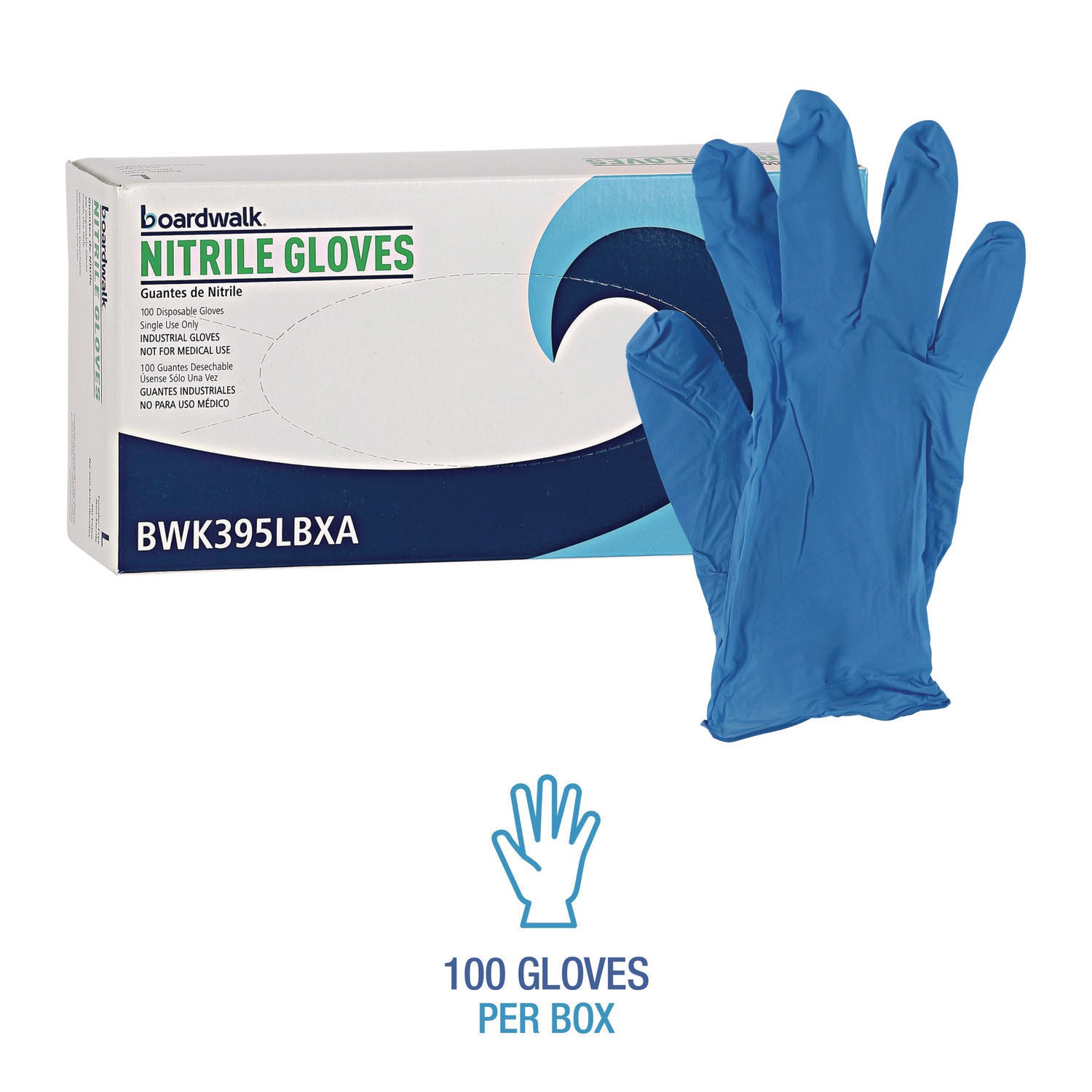 Boardwalk Disposable General-Purpose Powder-Free Nitrile Gloves, Large, Blue, 5 mil, 100/Box (395LBXA)