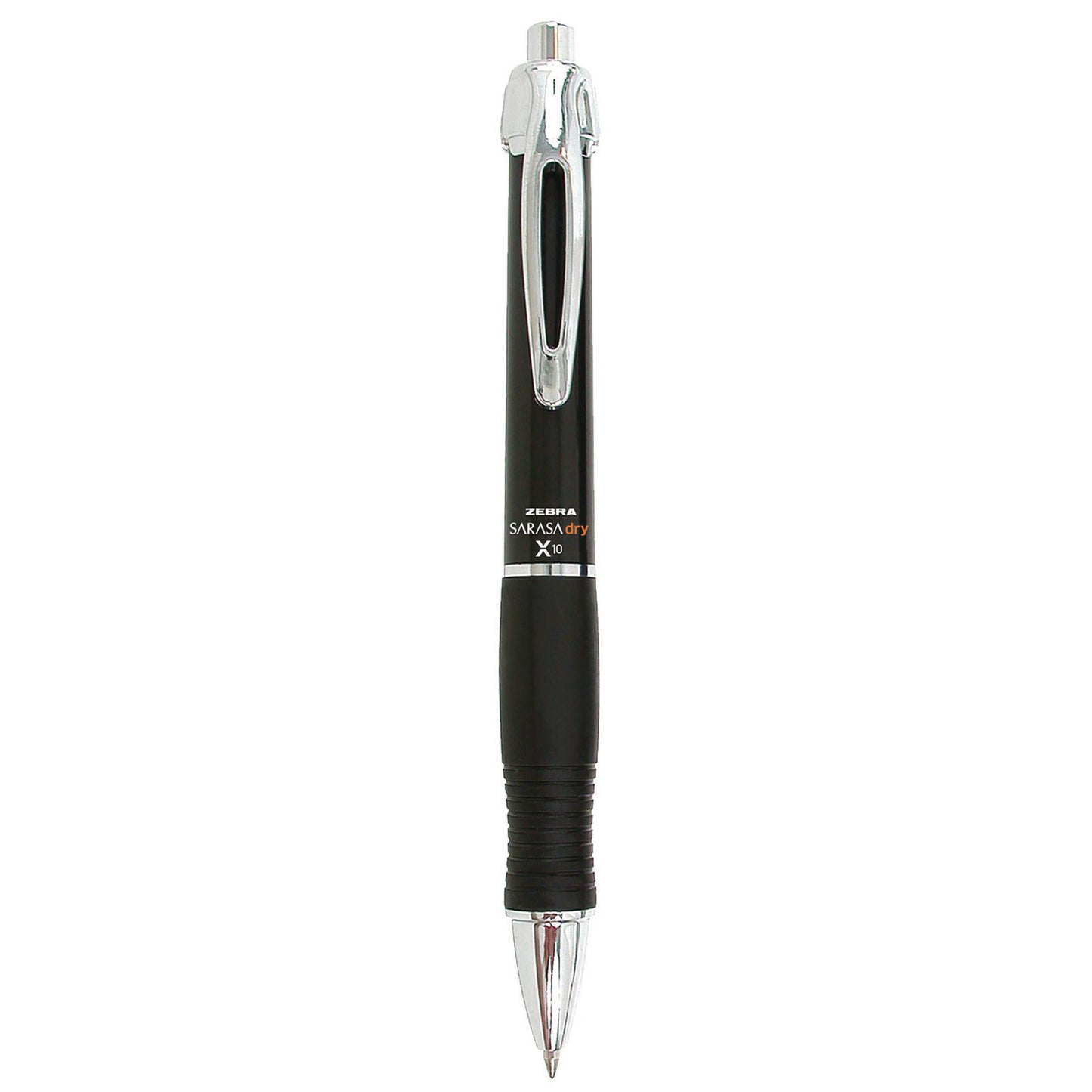 Zebra Sarasa Dry X10 Gel Pen, Retractable, Medium 0.7 mm, Black Ink, Black/Silver Barrel, 12/Pack (42610)