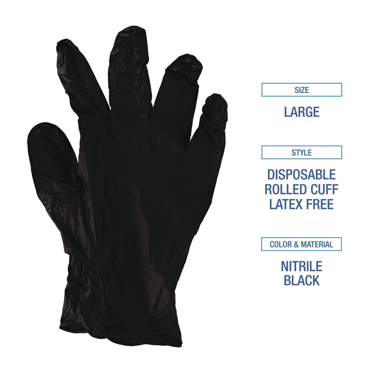 Boardwalk Disposable General-Purpose Powder-Free Nitrile Gloves, Large, Black, 4.4 mil, 100/Box (396LBXA)