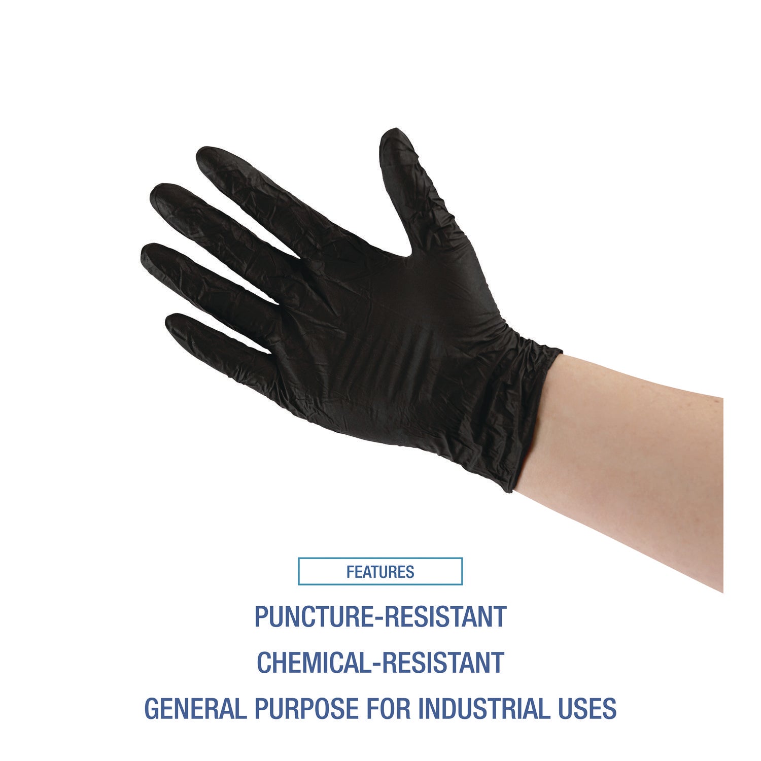 Boardwalk Disposable General-Purpose Powder-Free Nitrile Gloves, Large, Black, 4.4 mil, 100/Box (396LBXA)