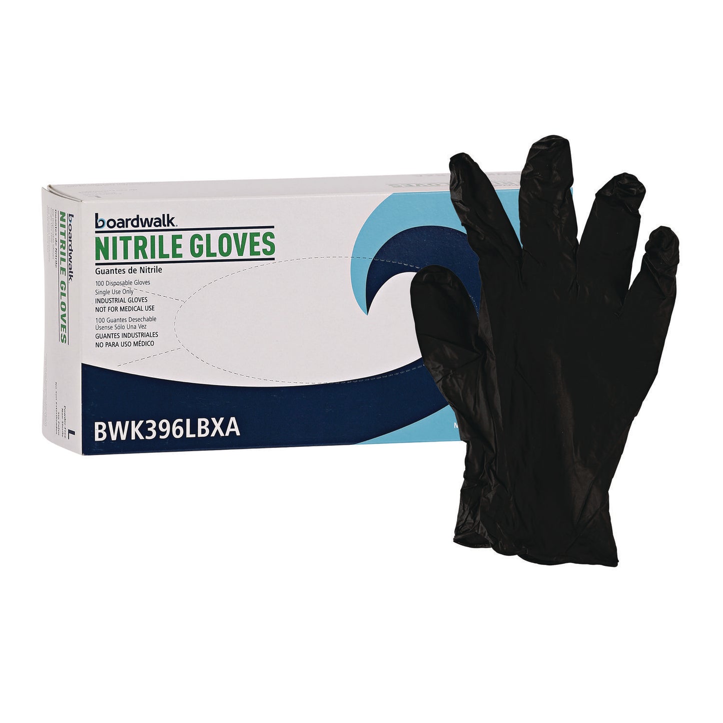 Boardwalk Disposable General-Purpose Powder-Free Nitrile Gloves, Large, Black, 4.4 mil, 100/Box (396LBXA)