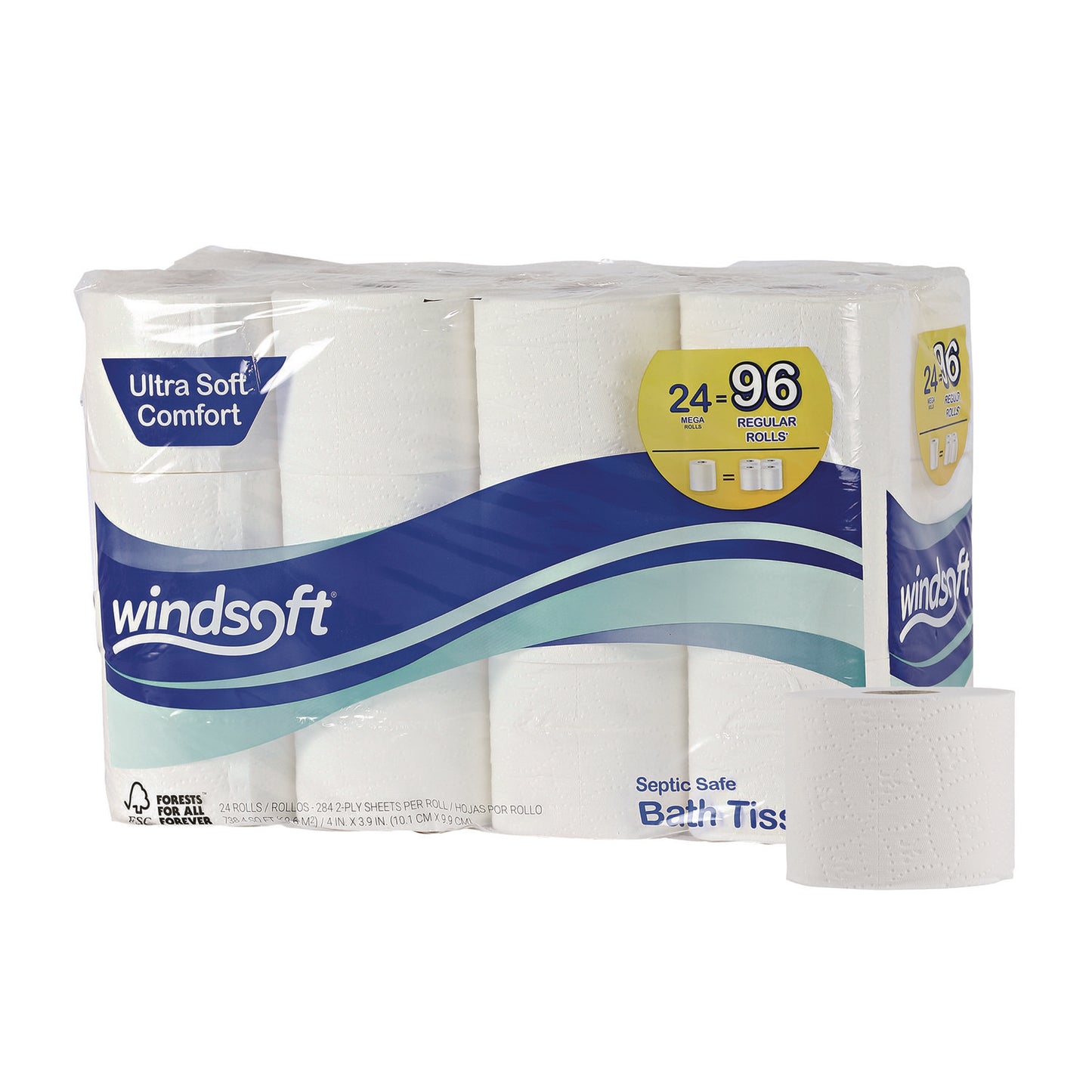 Windsoft Premium Bath Tissue, Septic Safe, 2-Ply, White, 284 Sheets/Roll, 24 Rolls/Carton (24244)