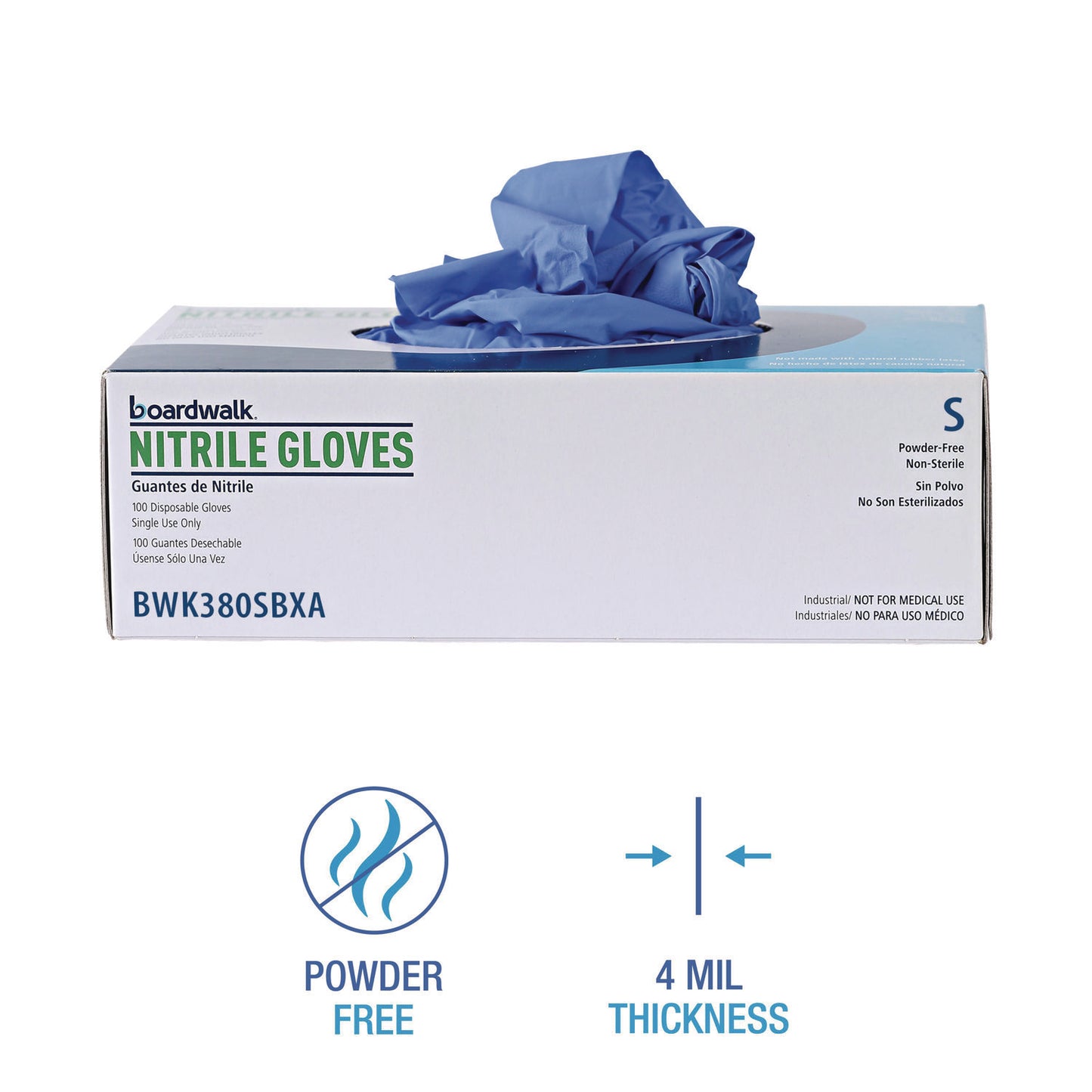 Boardwalk Disposable General-Purpose Nitrile Gloves, Small, Blue, 4 mil, 100/Box (380SBXA)