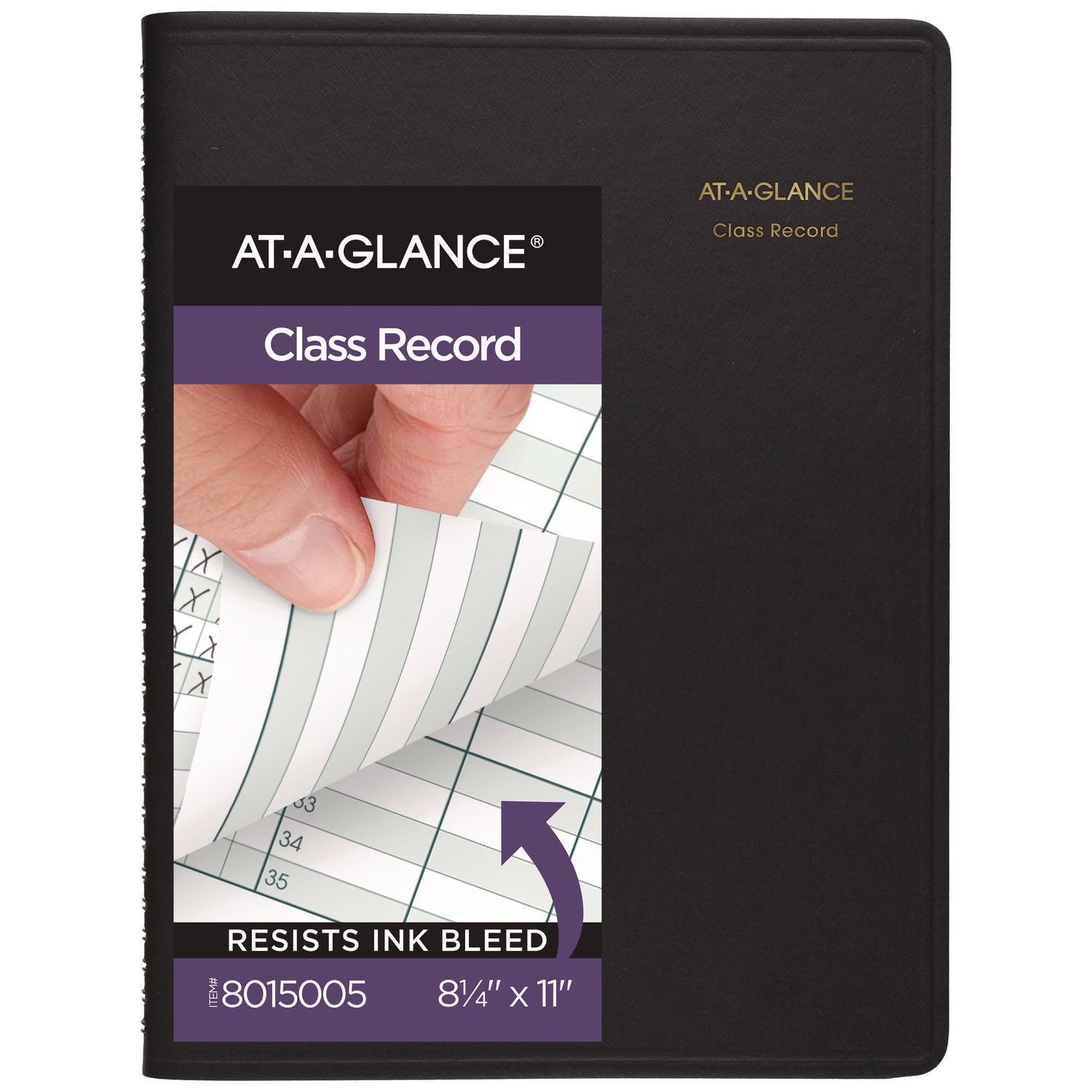 AT-A-GLANCE Undated Class Record Book, Nine to 10 Week Term: Two-Page Spread (35 Students), 10.88 x 8.25, Black Cover (8015005)