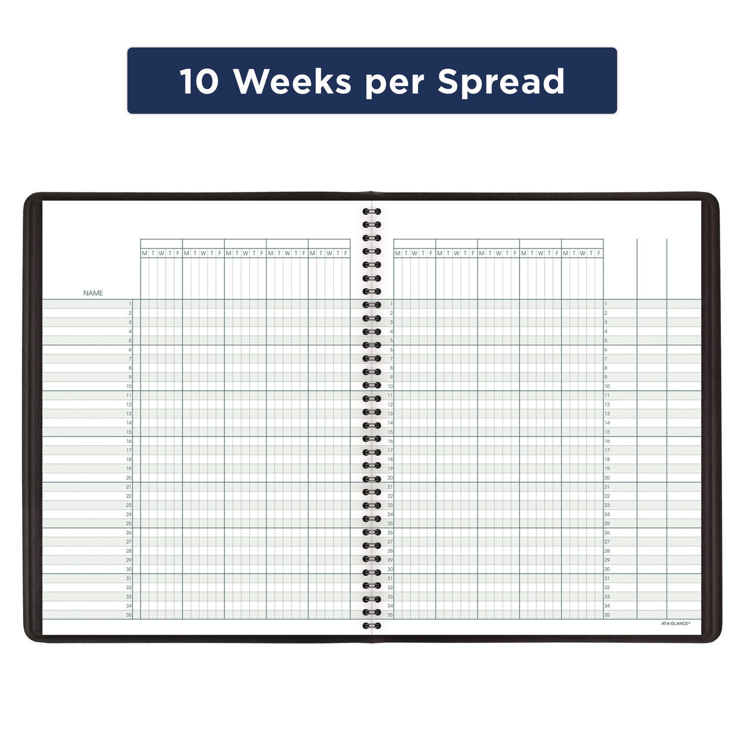 AT-A-GLANCE Undated Class Record Book, Nine to 10 Week Term: Two-Page Spread (35 Students), 10.88 x 8.25, Black Cover (8015005)