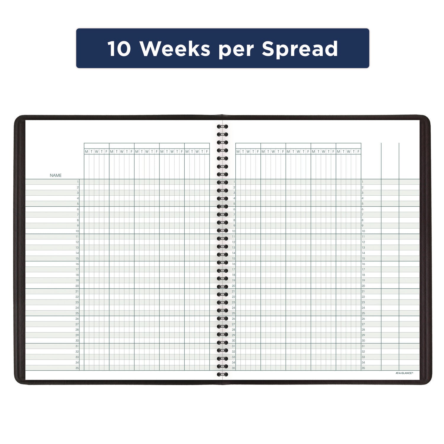 AT-A-GLANCE Undated Class Record Book, Nine to 10 Week Term: Two-Page Spread (35 Students), 10.88 x 8.25, Black Cover (8015005)