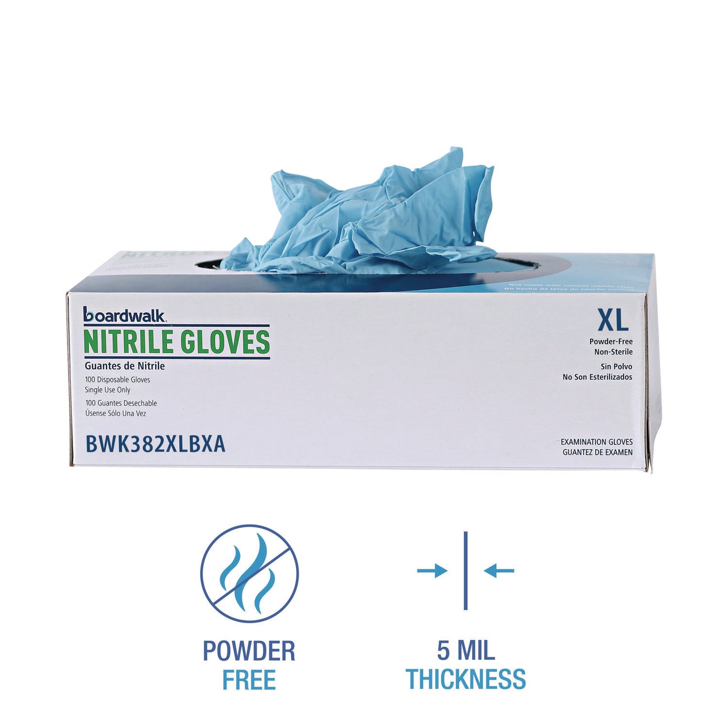 Boardwalk Disposable Examination Nitrile Gloves, X-Large, Blue, 5 mil, 100/Box (382XLBXA)