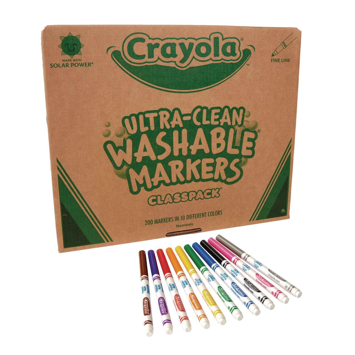 Crayola Ultra-Clean Washable Marker Classpack, Fine Bullet Tip, 10 Assorted Colors, 200/Pack (588211)