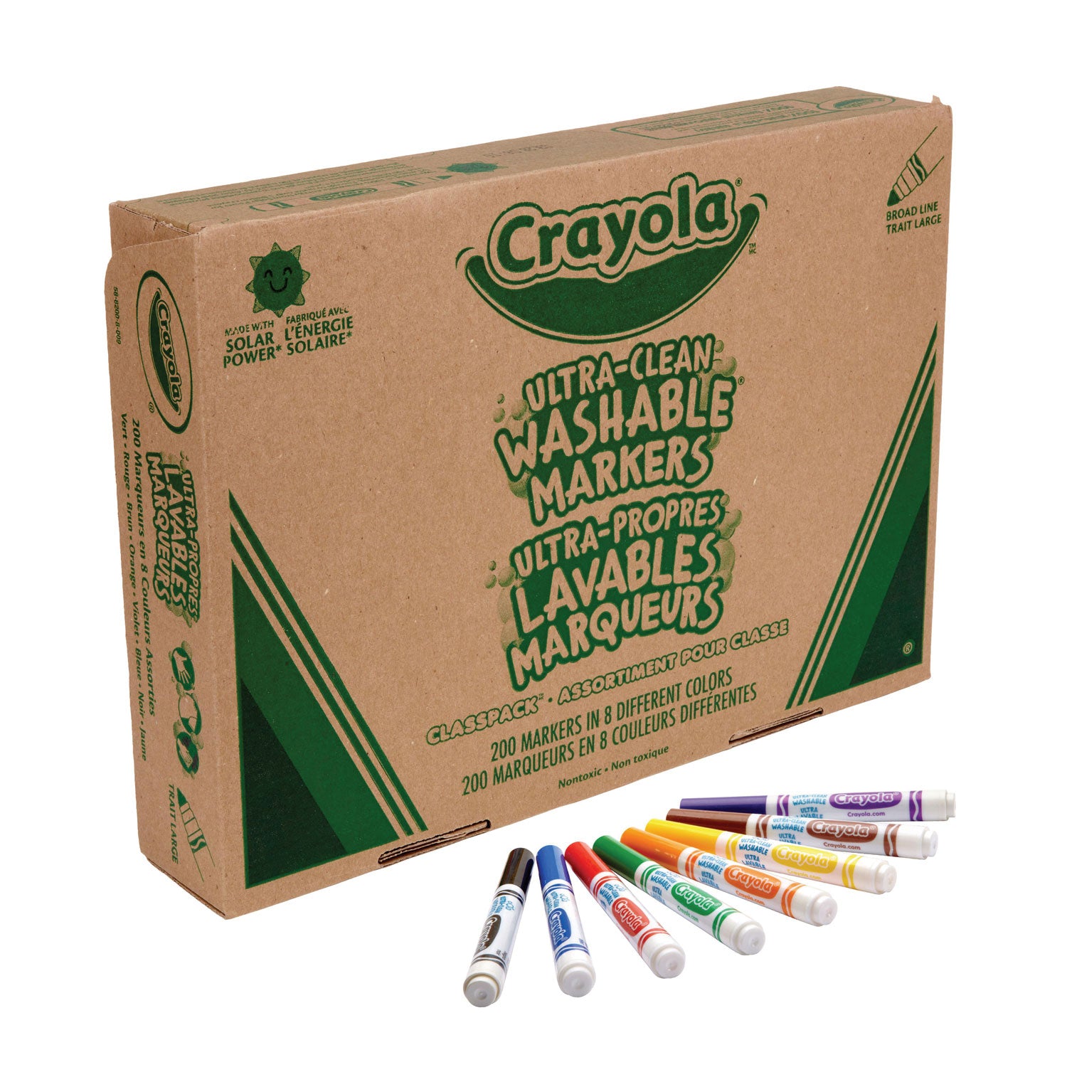 Crayola Ultra-Clean Washable Marker Classpack, Broad Bullet Tip, 8 Assorted Colors, 200/Box (588200)