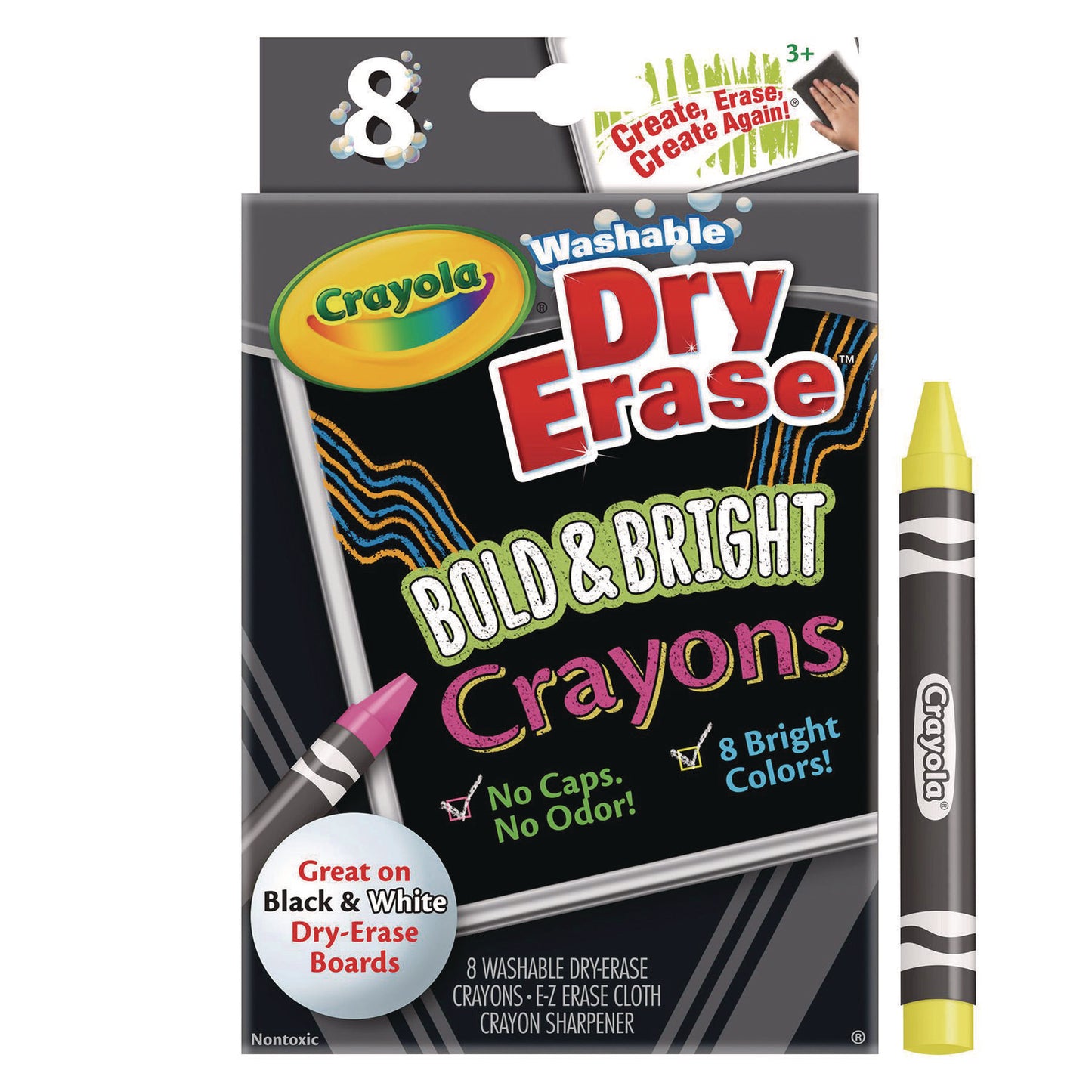 Crayola Washable Dry Erase Crayons w/E-Z Erase Cloth, Assorted Bright Colors, 8/Box (985202)