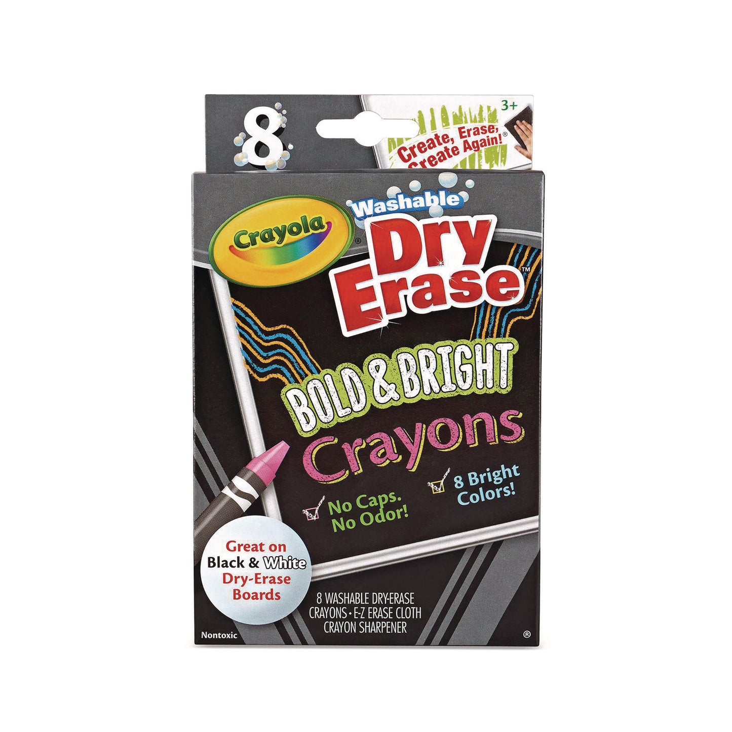 Crayola Washable Dry Erase Crayons w/E-Z Erase Cloth, Assorted Bright Colors, 8/Box (985202)