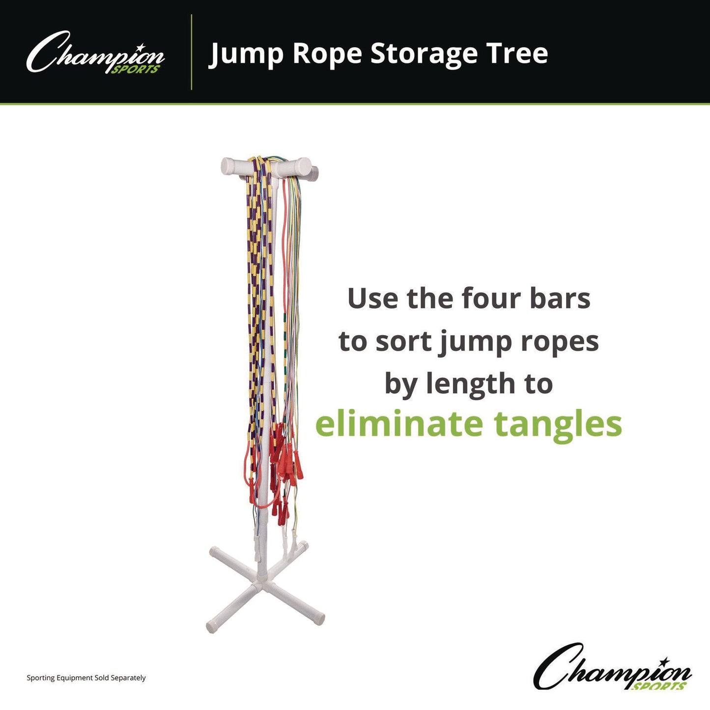Champion Sports Jump Rope Storage Tree, 25.5" x 25.5" x 68.5", White (JRSD)