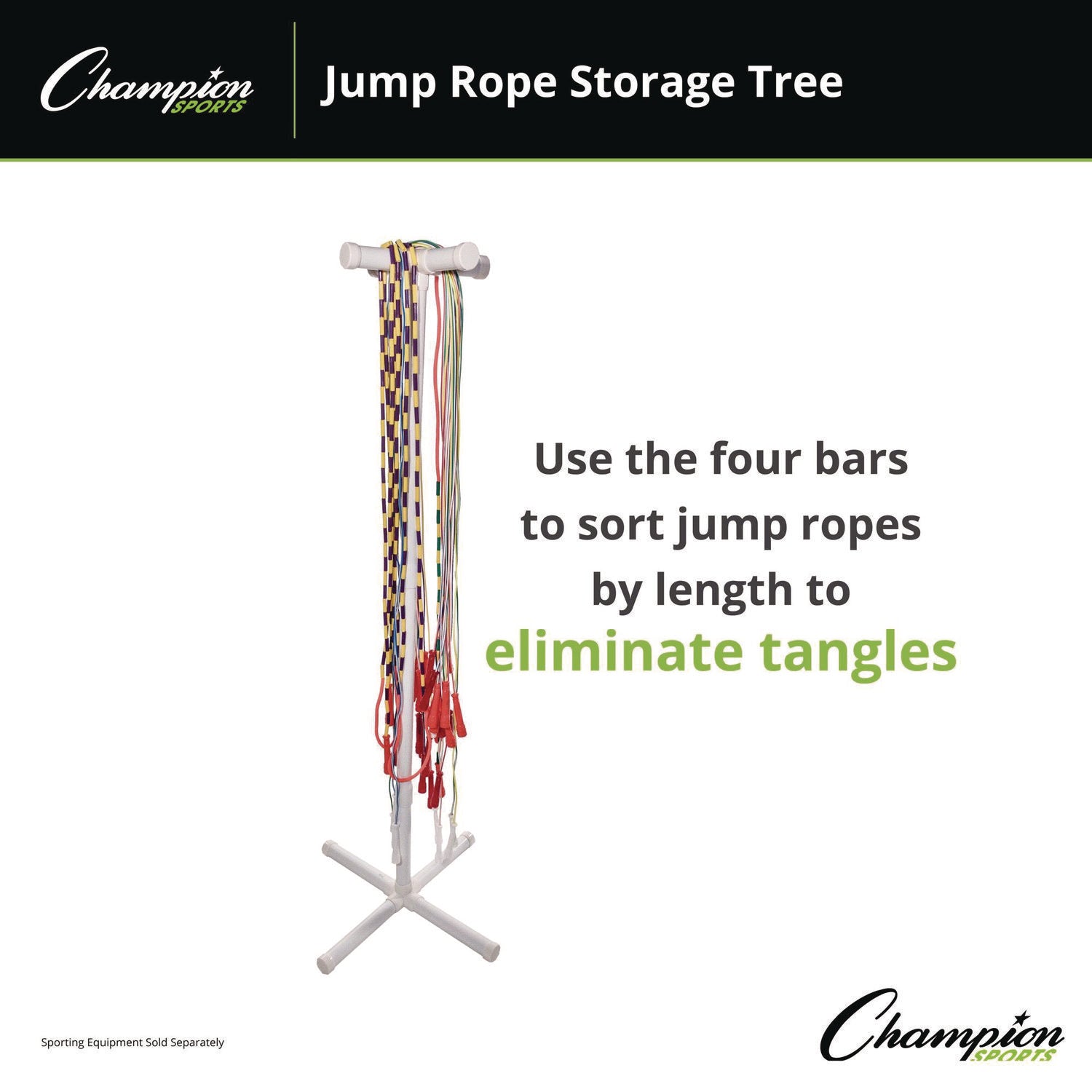 Champion Sports Jump Rope Storage Tree, 25.5" x 25.5" x 68.5", White (JRSD)
