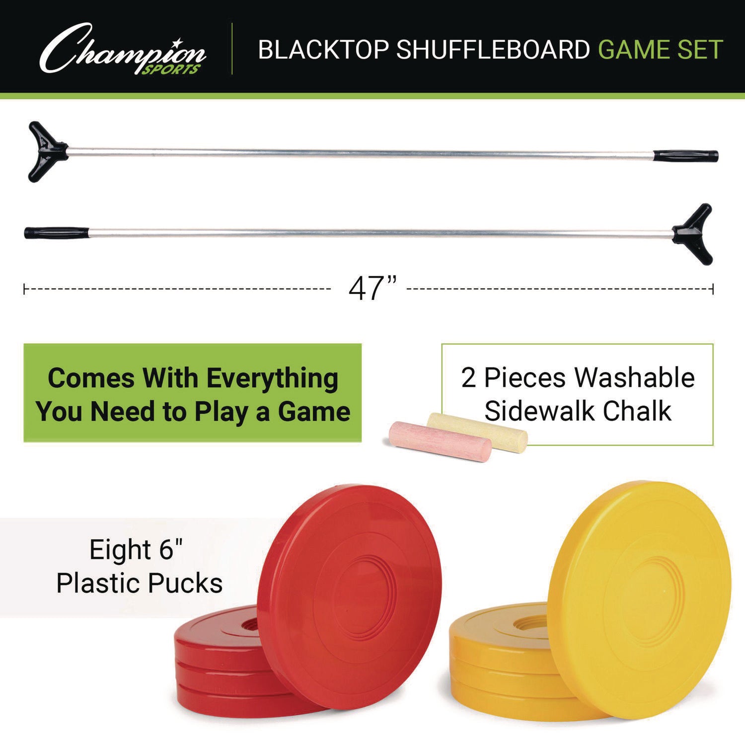 Champion Sports Economy Shuffleboard Set, 15-ft Court, Four 51" Cues, Eight Discs (SBA20)