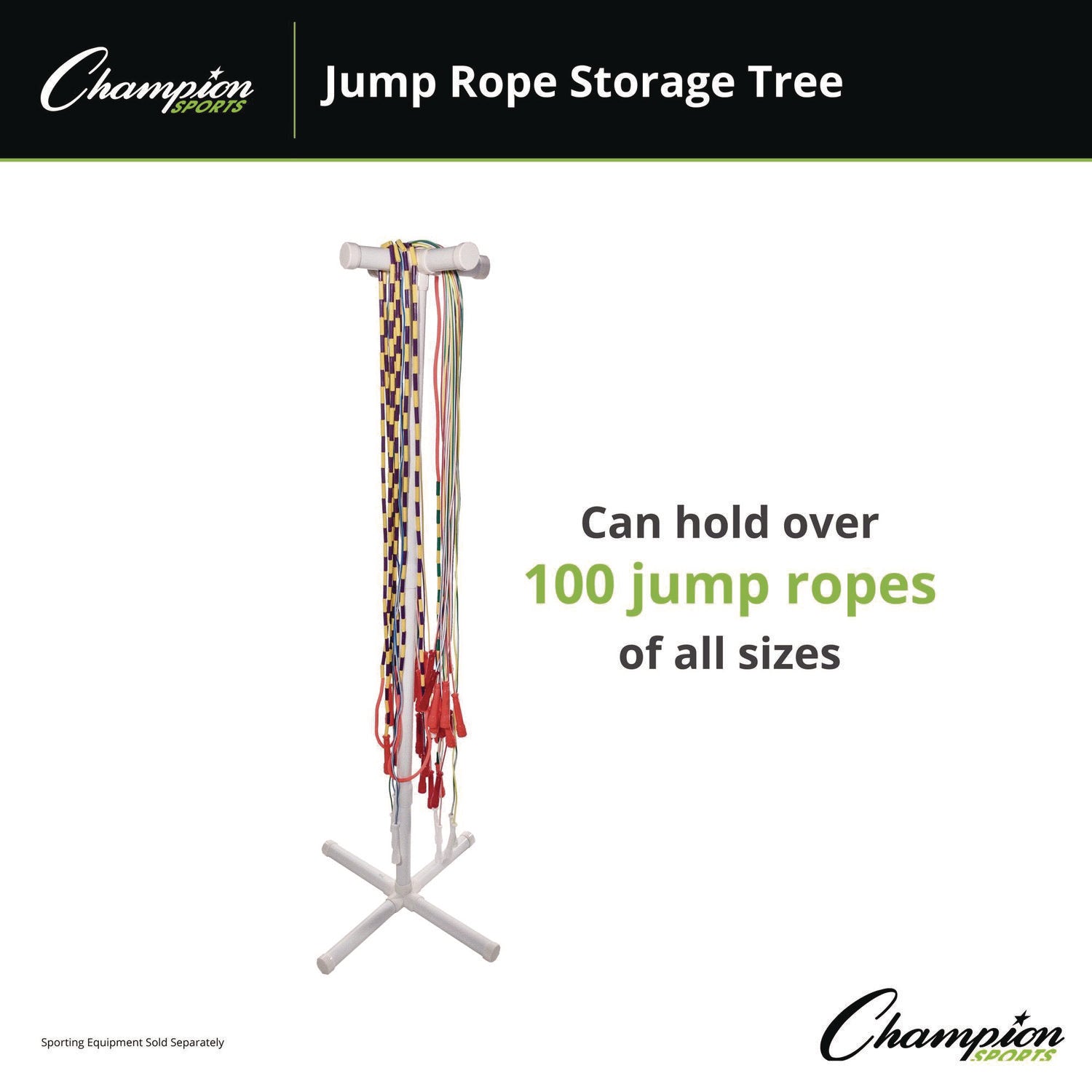 Champion Sports Jump Rope Storage Tree, 25.5" x 25.5" x 68.5", White (JRSD)