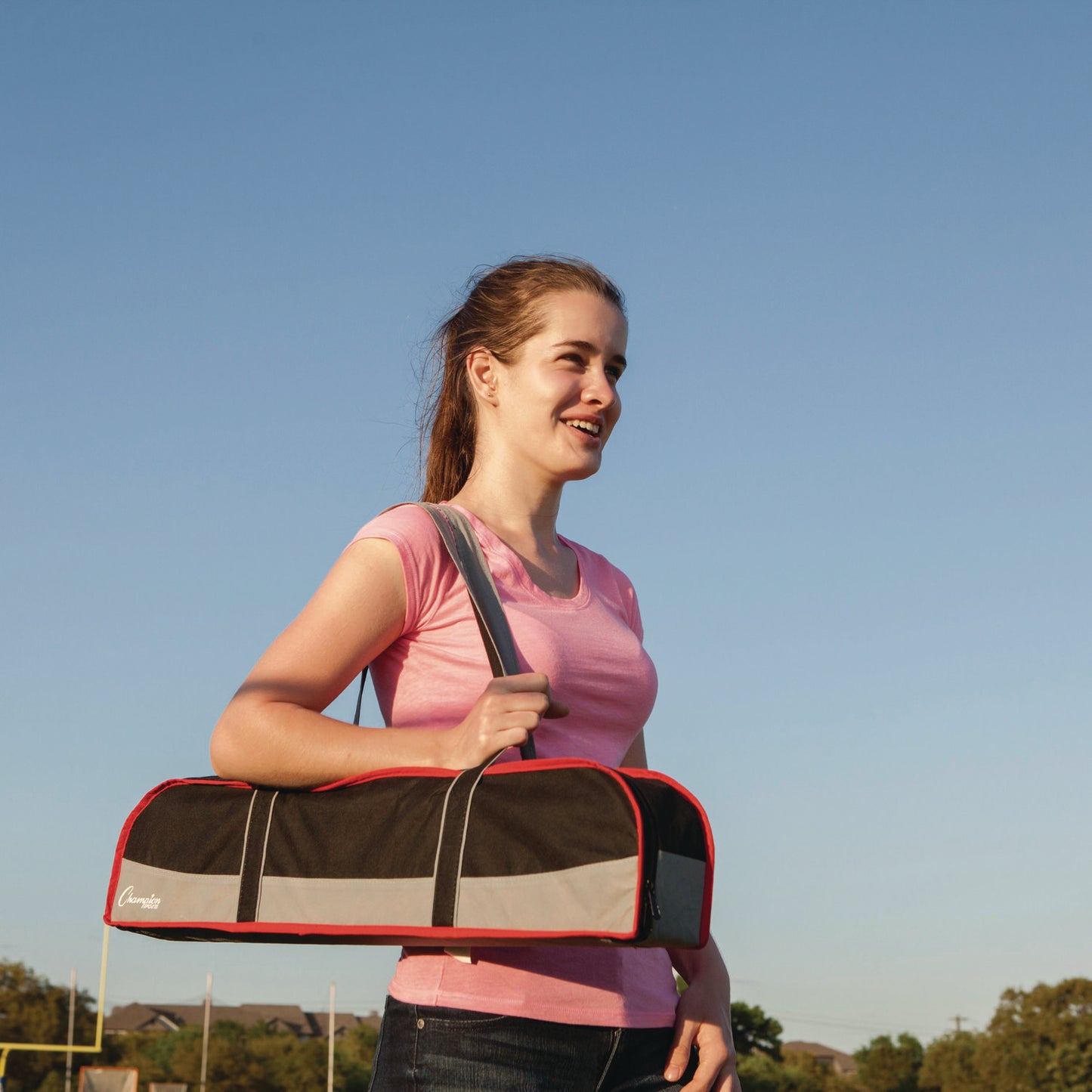 Champion Sports Deluxe Tether Ball Set, Tetherball/102" Cord/(4) 24" Telescoping Poles/Carry Bag/Pump with Needle (DTBSET)