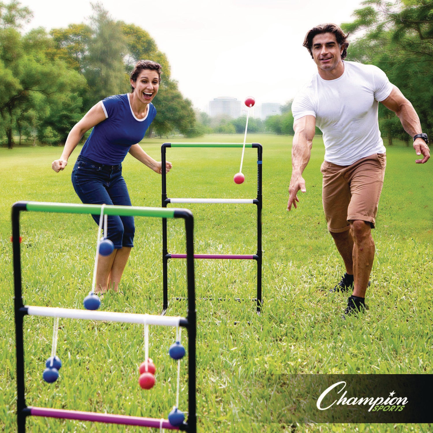 Champion Sports Ladder Ball Game Set, (2) 22" x 37.5" Ladders/(6) Bolas/Carry Bag (LGSTSET)