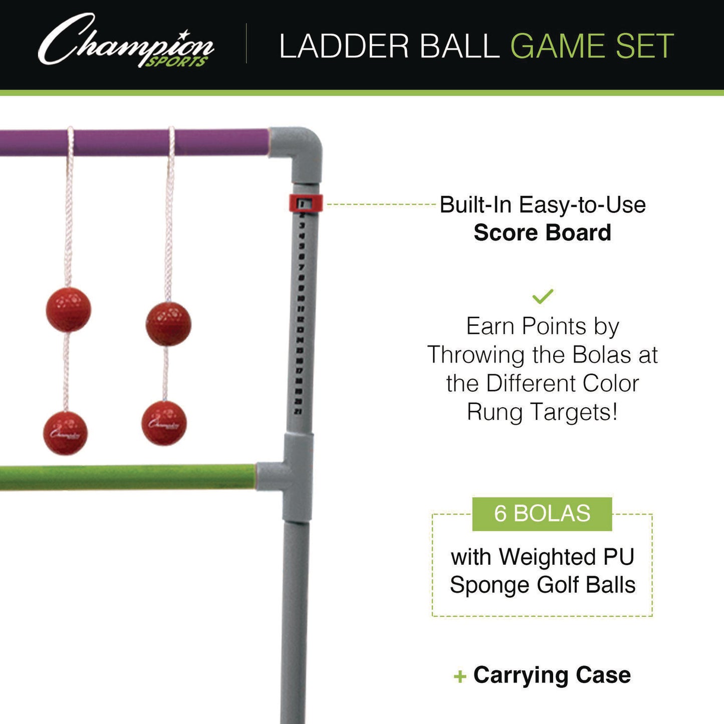 Champion Sports Pro Ladder Golf Game Set, (2) 22" x 37.5" Ladders/Six Bolas/Carry Bag (LGSTPRO)