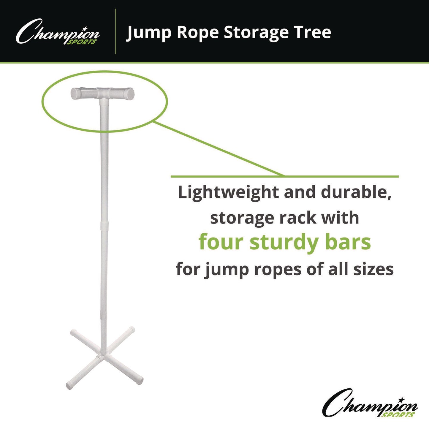 Champion Sports Jump Rope Storage Tree, 25.5" x 25.5" x 68.5", White (JRSD)