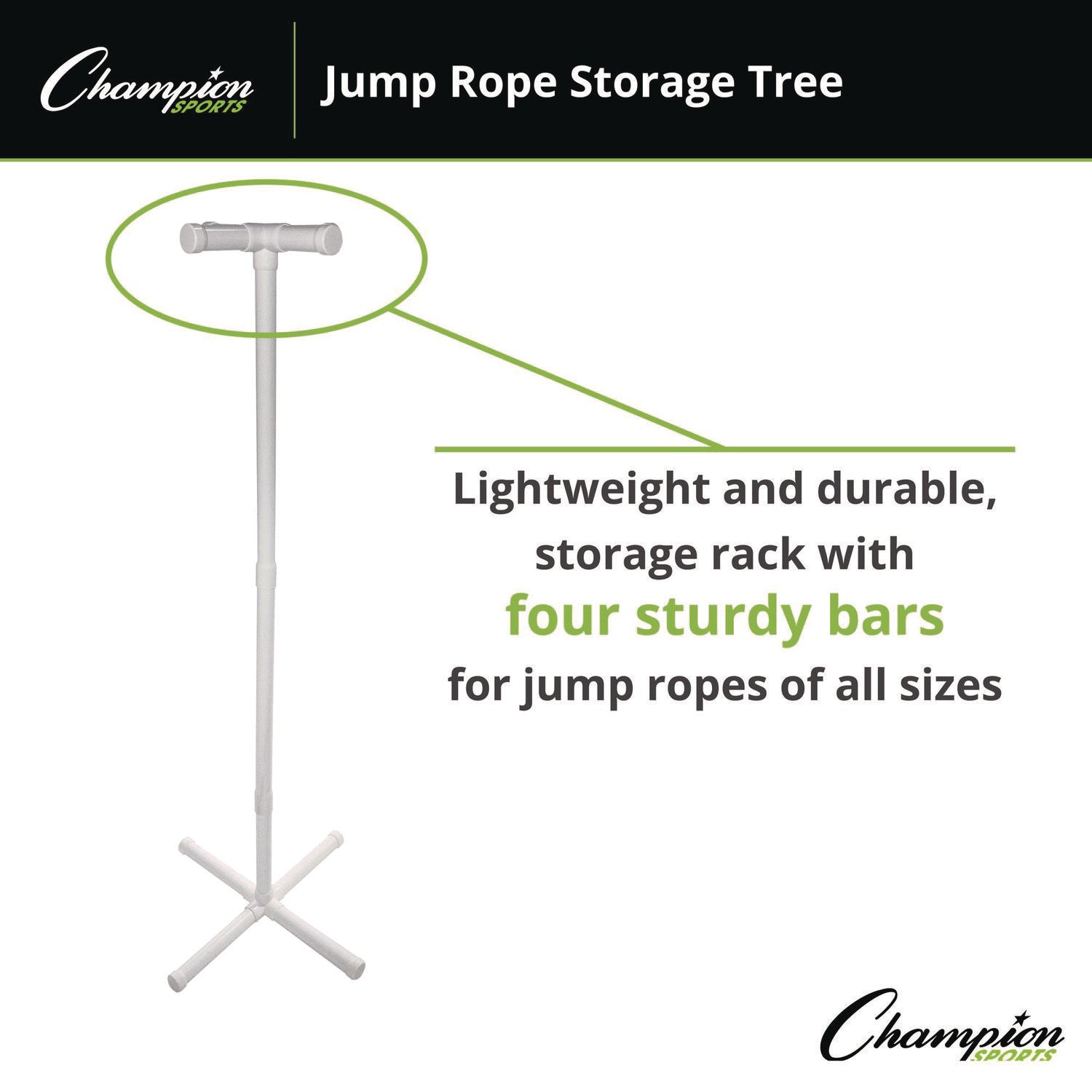 Champion Sports Jump Rope Storage Tree, 25.5" x 25.5" x 68.5", White (JRSD)