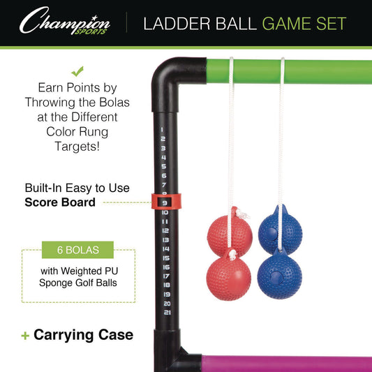 Champion Sports Ladder Ball Game Set, (2) 22" x 37.5" Ladders/(6) Bolas/Carry Bag (LGSTSET)