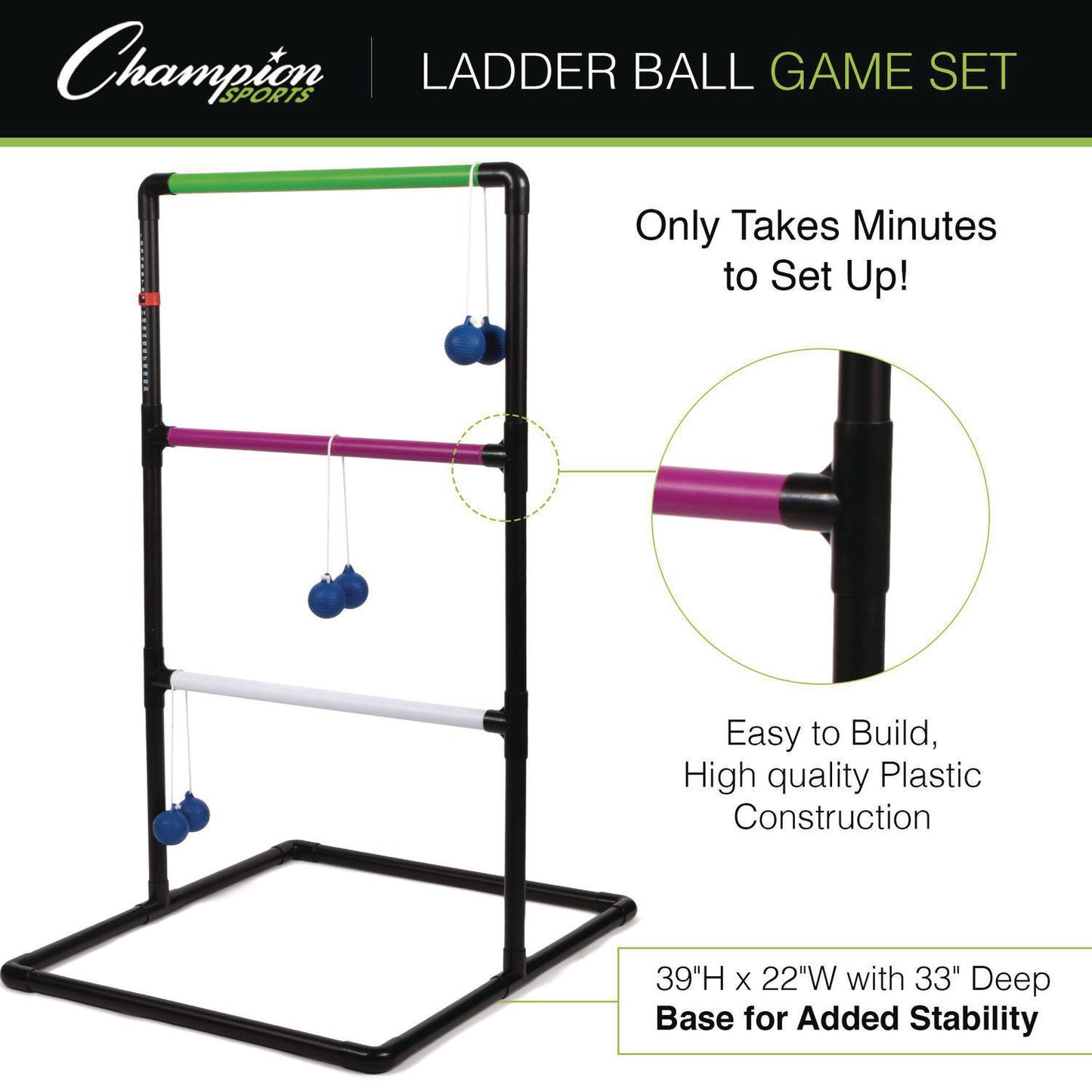 Champion Sports Ladder Ball Game Set, (2) 22" x 37.5" Ladders/(6) Bolas/Carry Bag (LGSTSET)