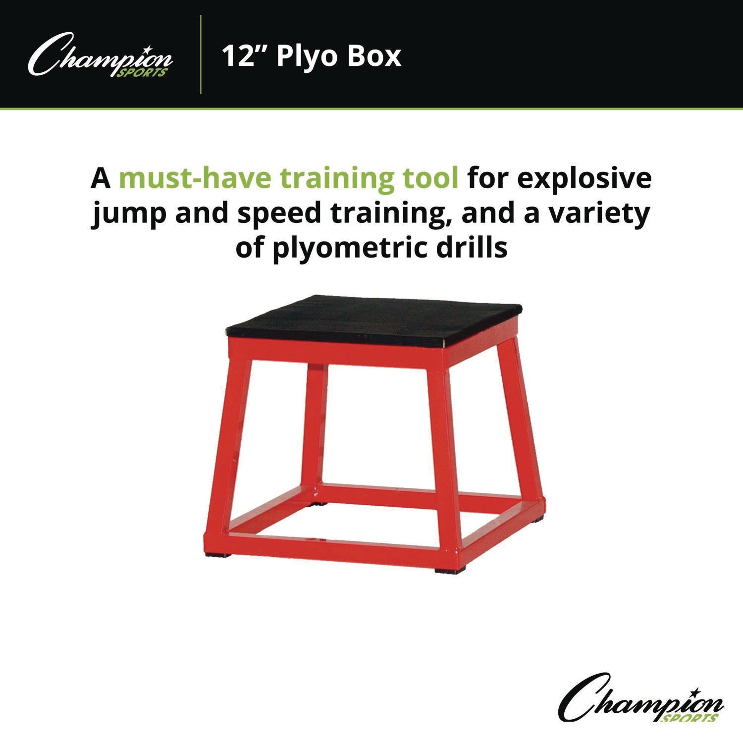 Champion Sports Plyo Box, 15" x 15", Plywood/Rubber/Steel, Red/Black (PXB12)