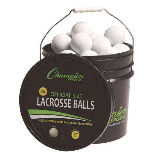 Champion Sports Lacrosse Balls in a Bucket, 11" x 11" Bucket with 36 White Rubber Balls (LBWN36)